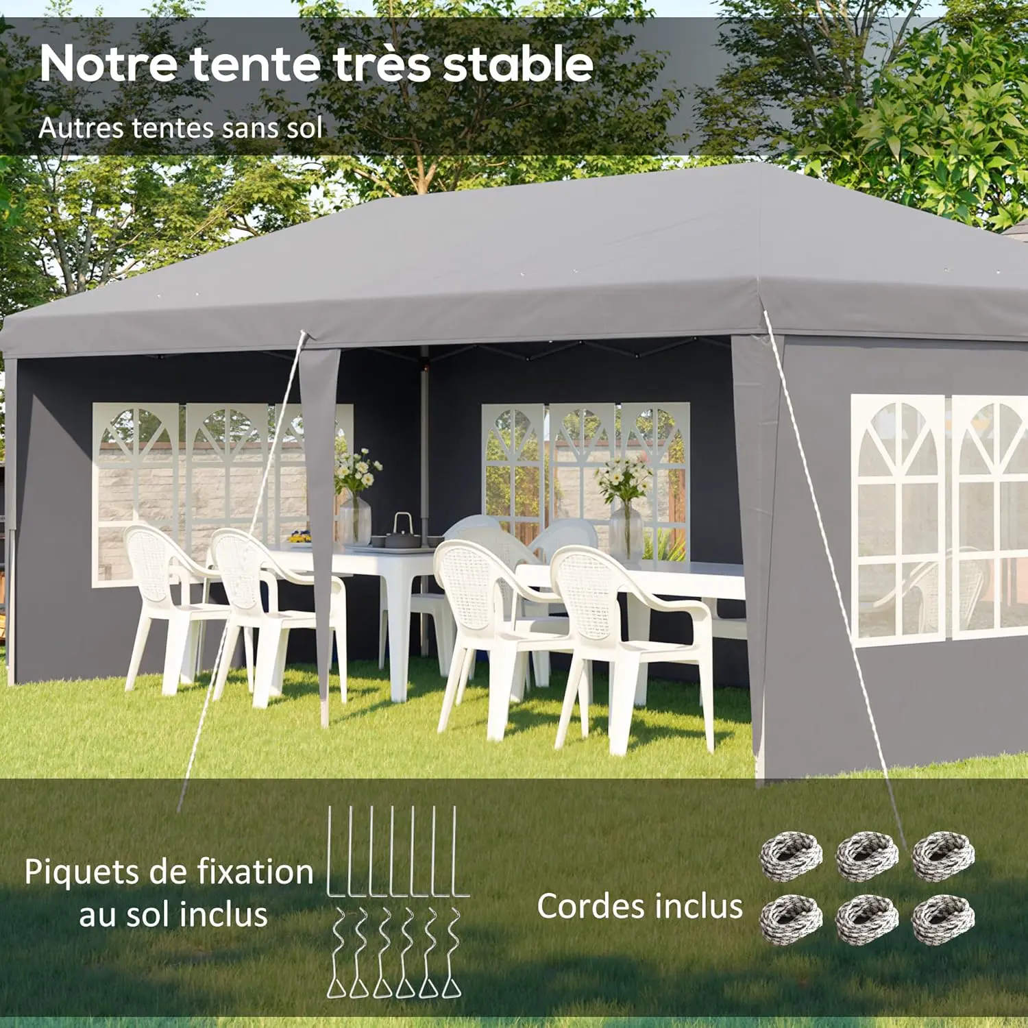 Tonnelle en métal gris 3x6 m vue 4