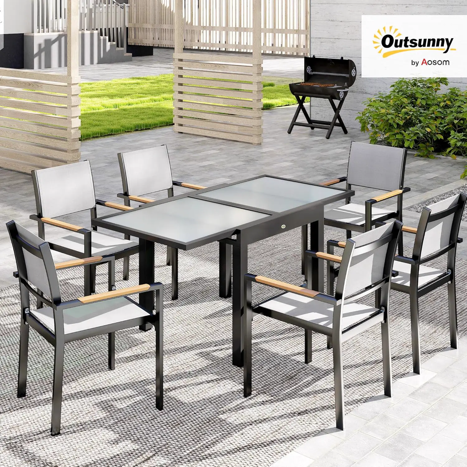 Table de jardin 6 places en aluminium gris vue 2