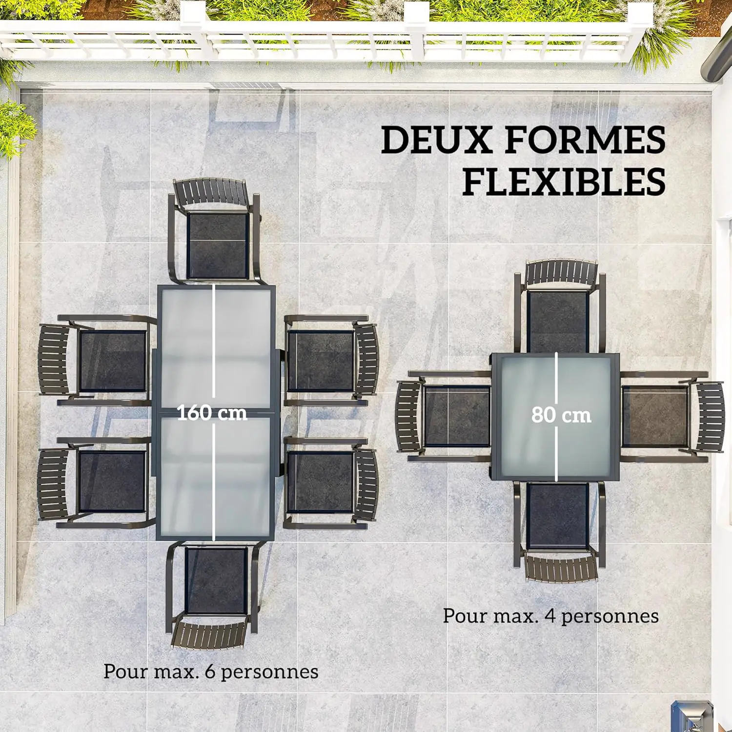 Table de jardin 6 places en aluminium gris vue 3