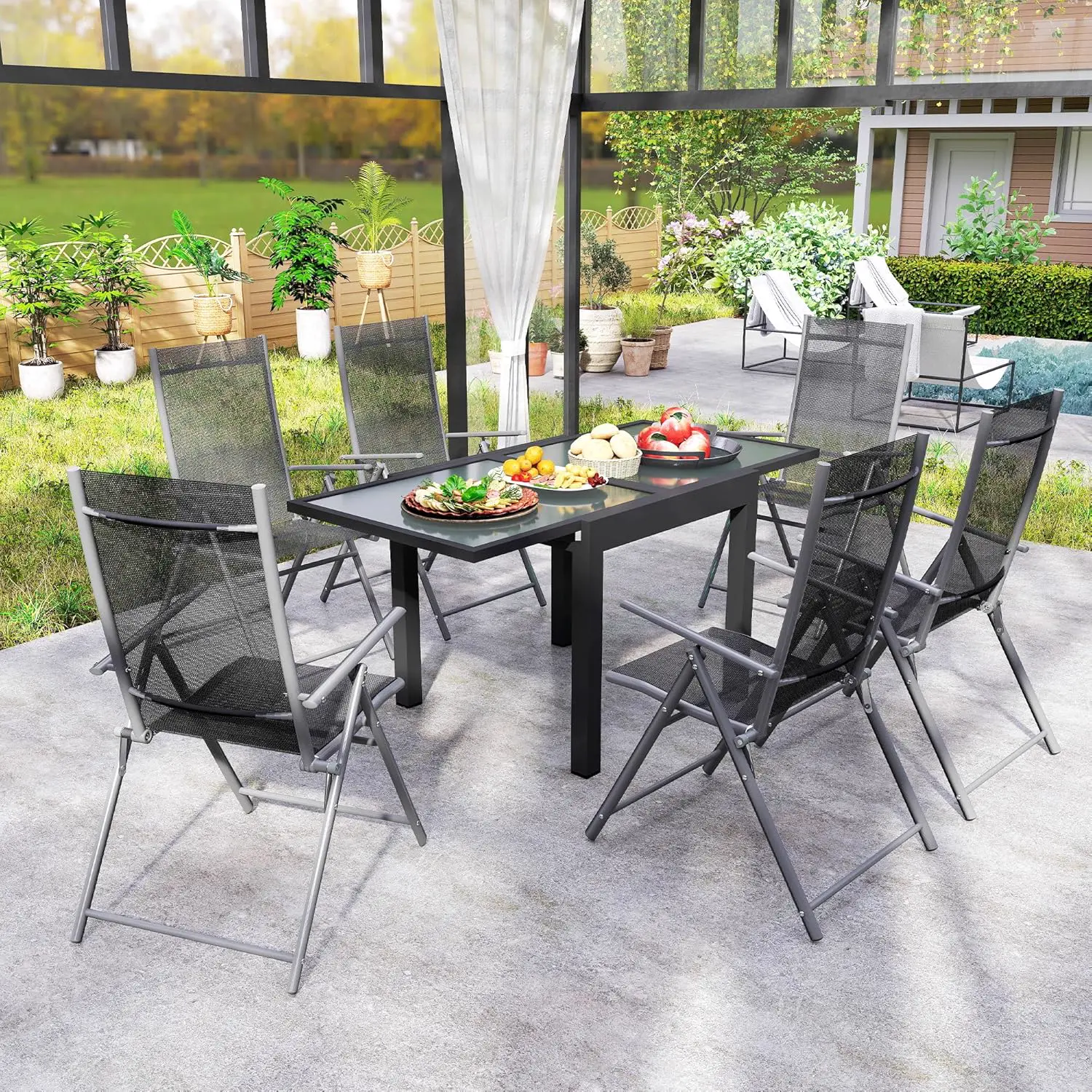 Table de jardin 6 places en aluminium gris vue 6