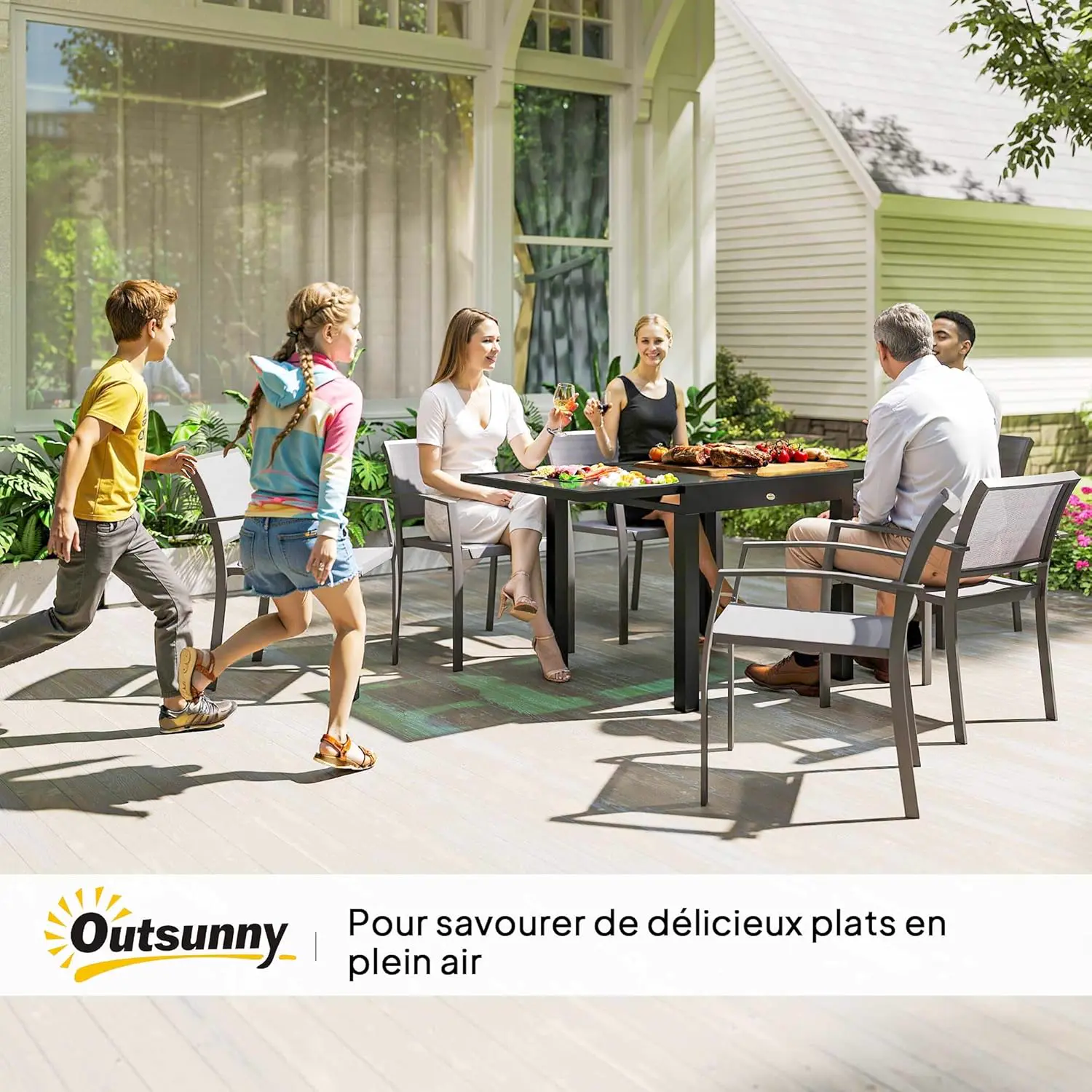 Table de jardin 6 places en aluminium gris vue 9