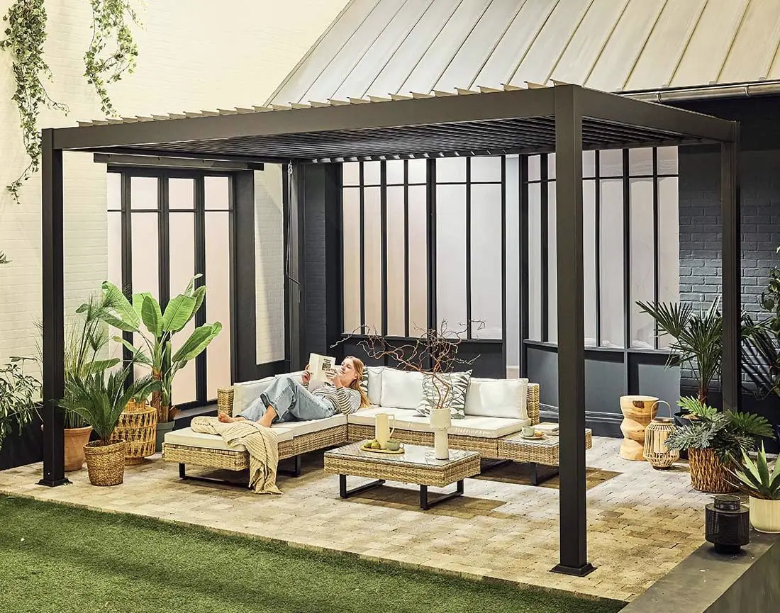 Pergola en aluminium gris 4x3 m vue 4