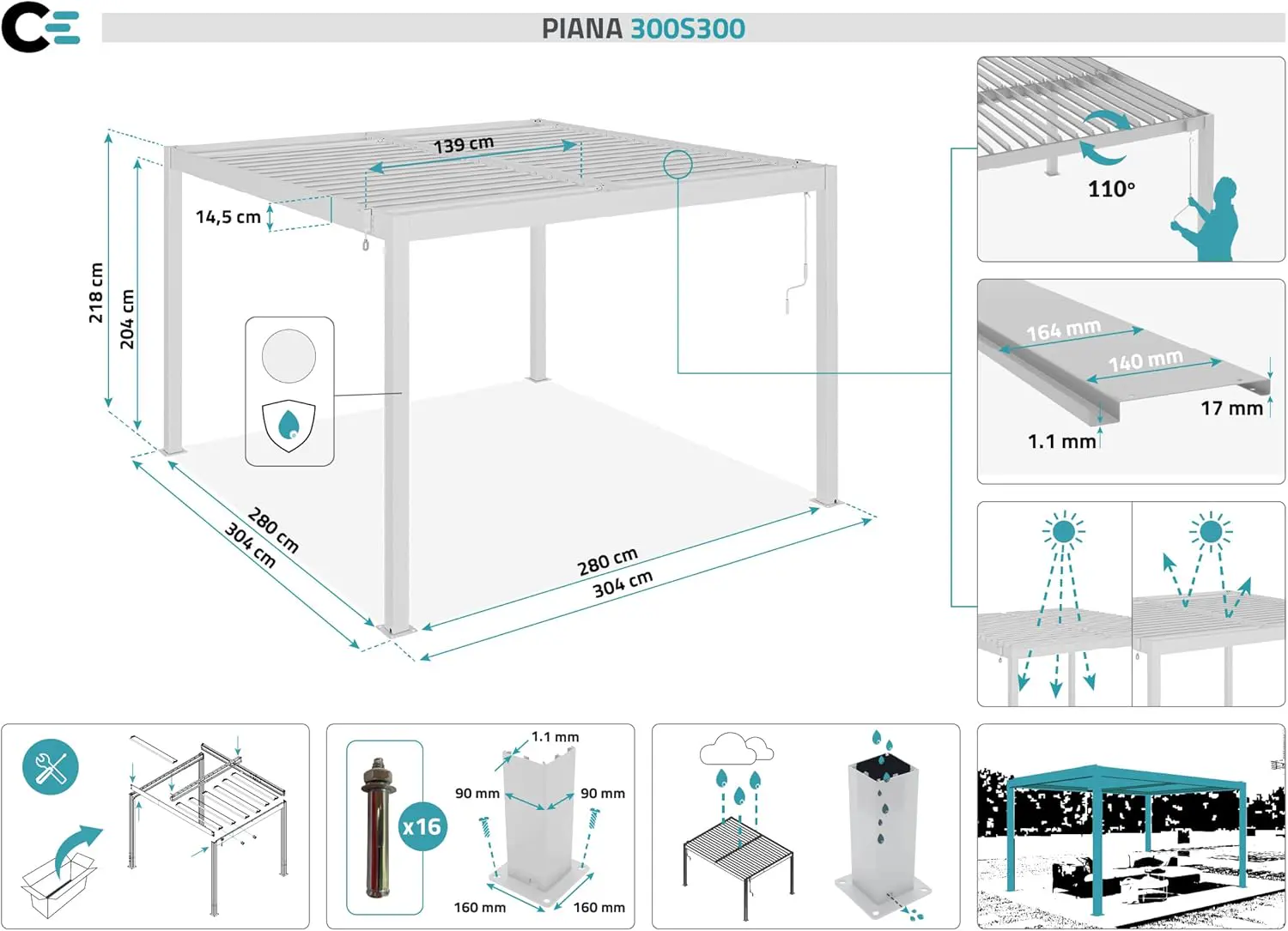 Pergola en aluminium blanc 3x3 m vue 2