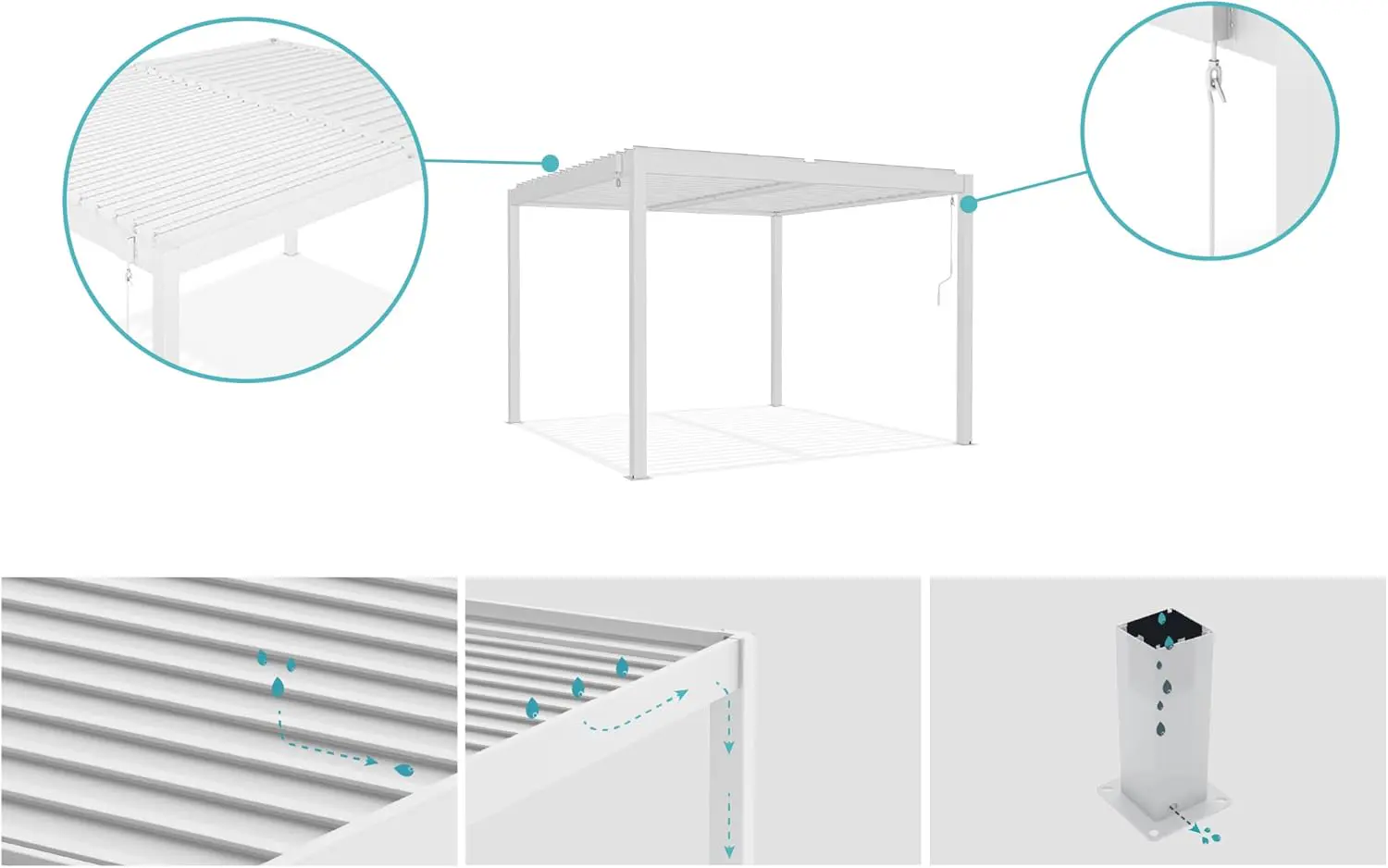 Pergola en aluminium blanc 3x3 m vue 6