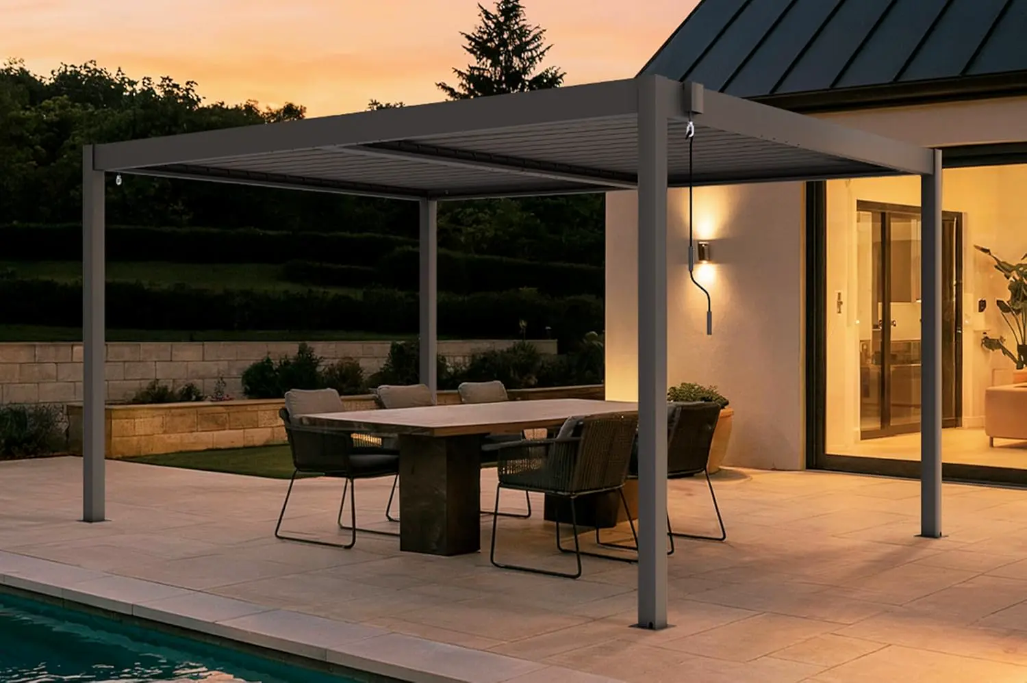 Pergola en aluminium taupe 4x3 m autoportée vue 3