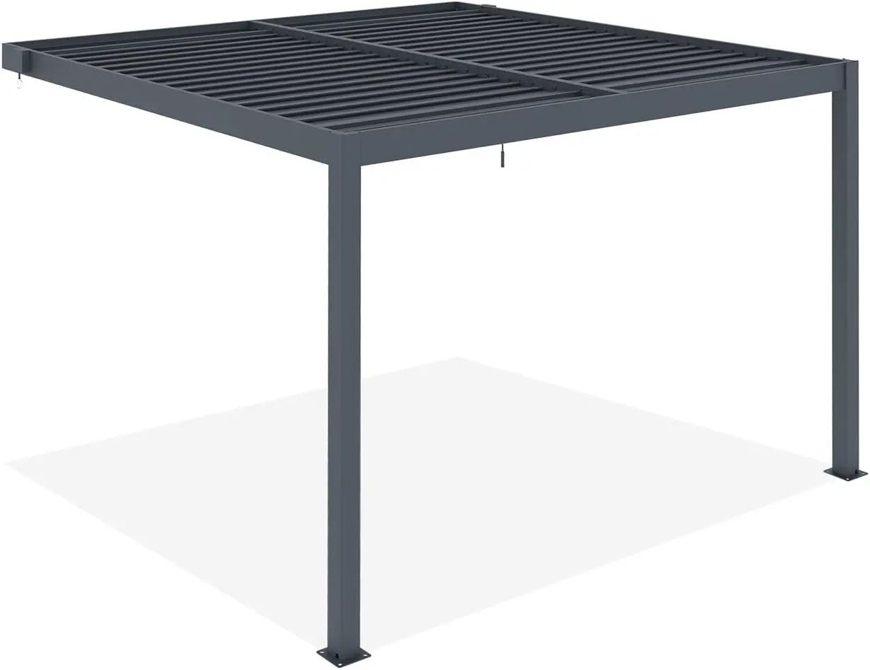 Pergola en aluminium gris 3x3 m adossée vue 4