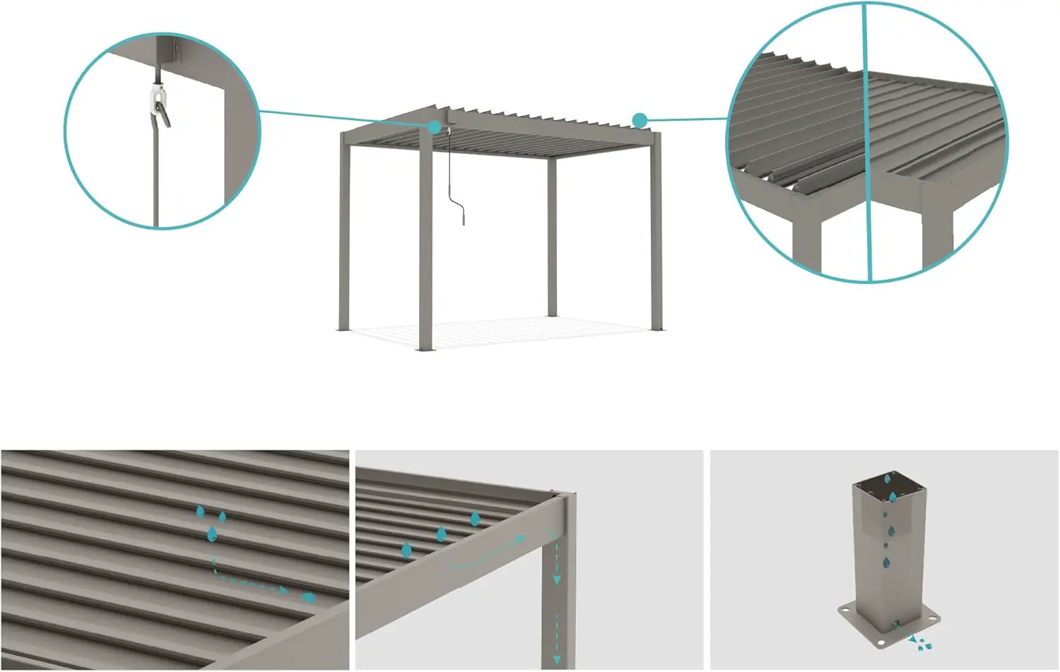 Pergola en aluminium taupe 3x2 m autoportée vue 5