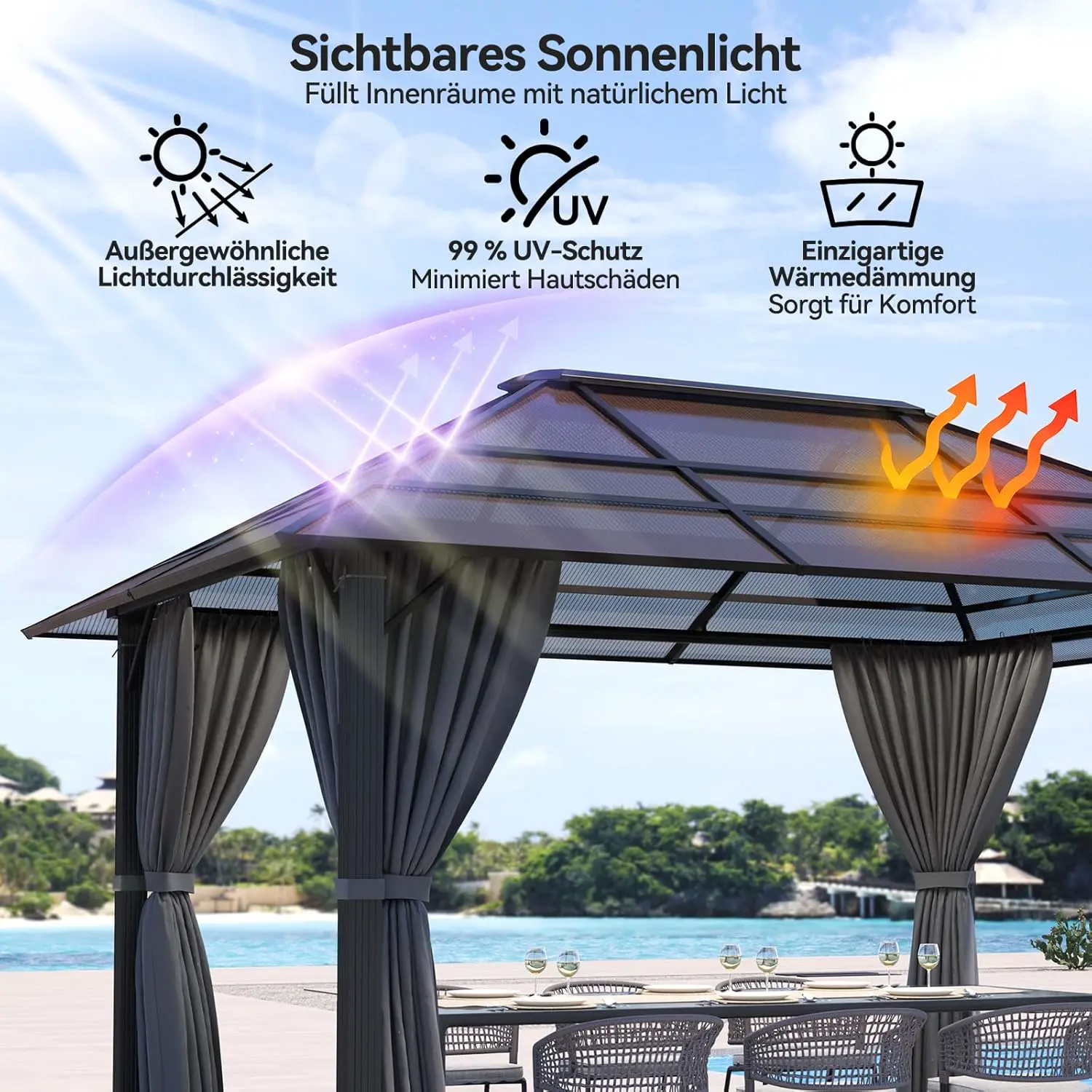 Pergola en aluminium gris 3x4 m vue 2