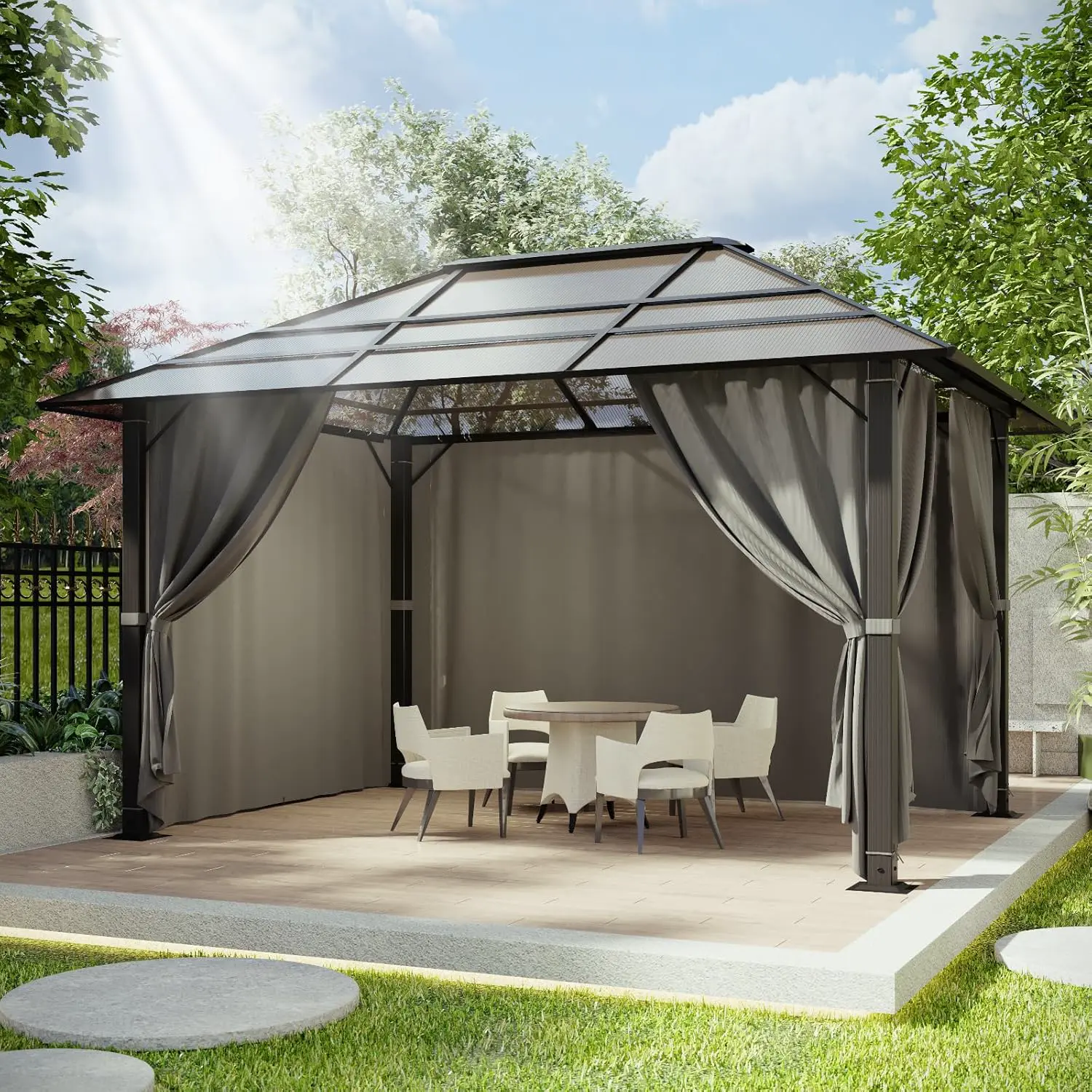 Pergola en aluminium gris 3x4 m vue 7