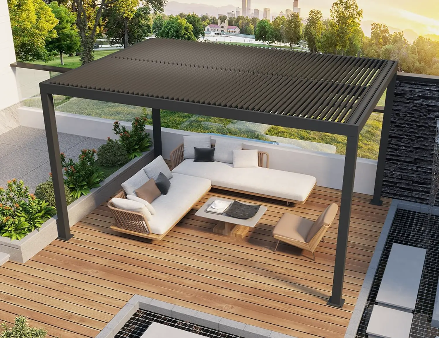Pergola en aluminium gris vue 2