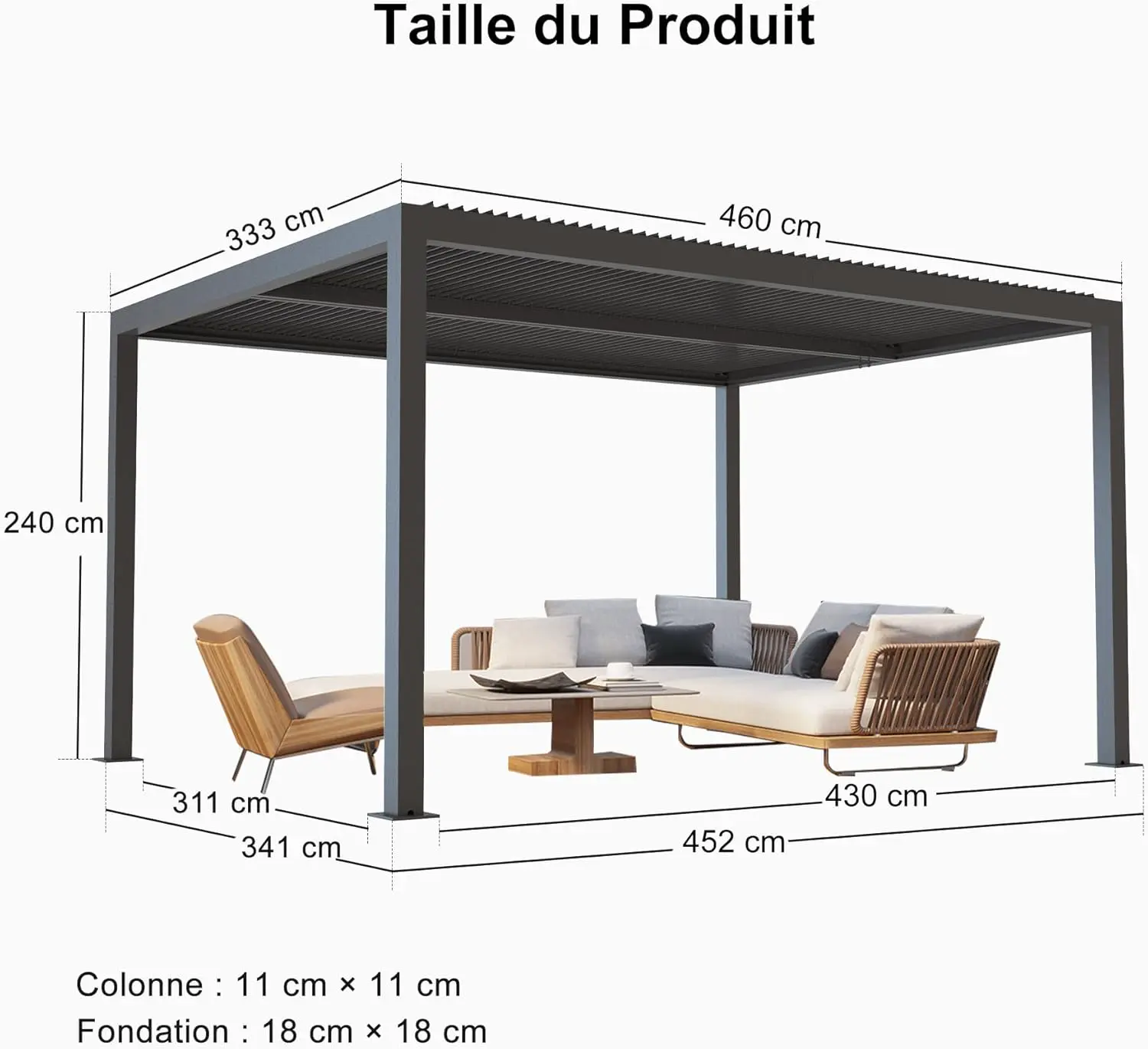 Pergola en aluminium gris vue 3