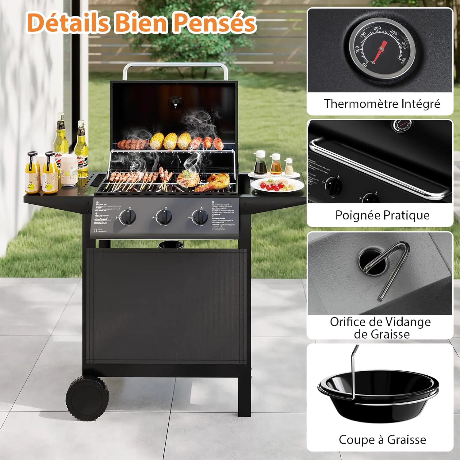 Barbecue à gaz en métal noir vue 7