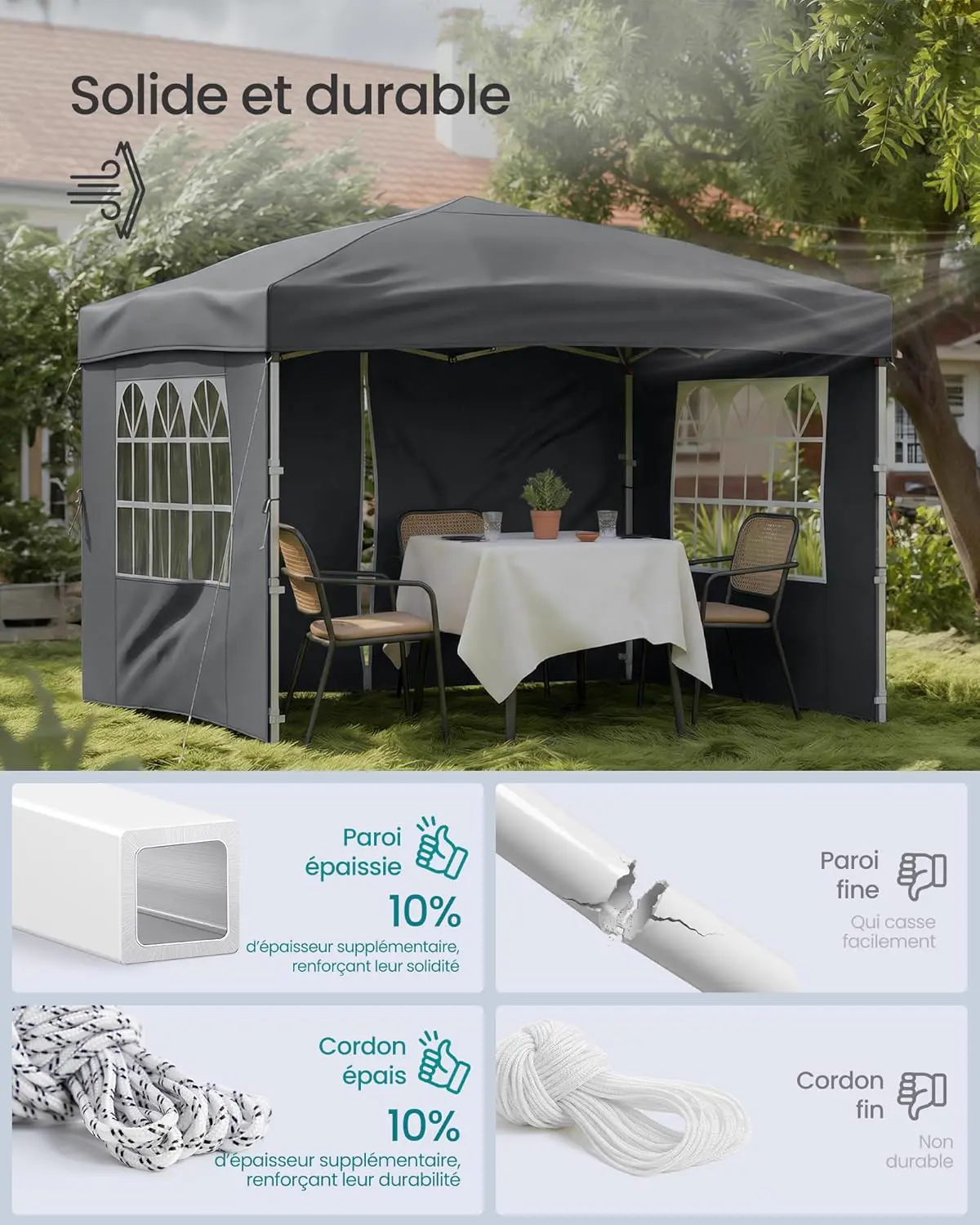 Tonnelle gris 3x3 m vue 3
