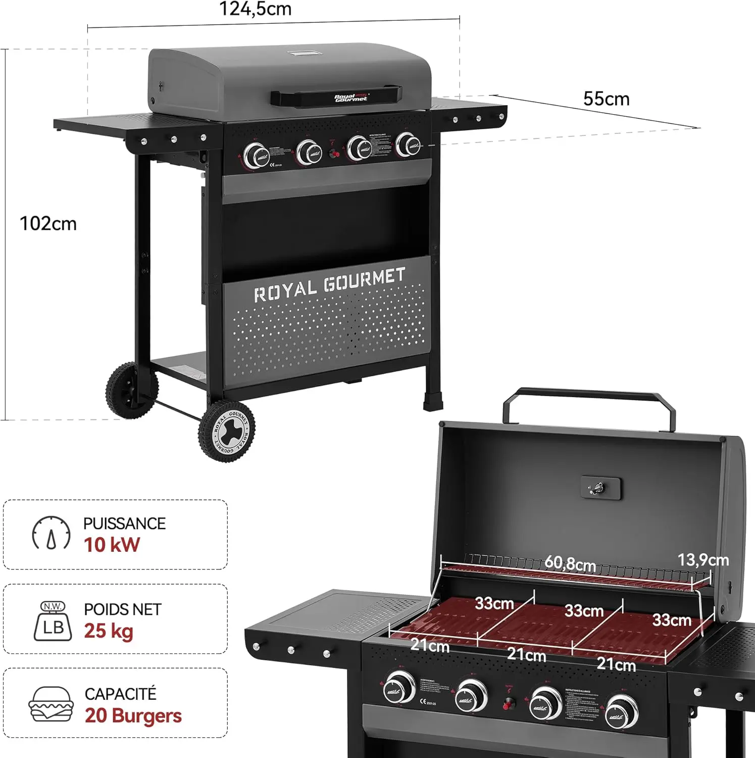 Barbecue à gaz en métal noir 68 m² vue 3