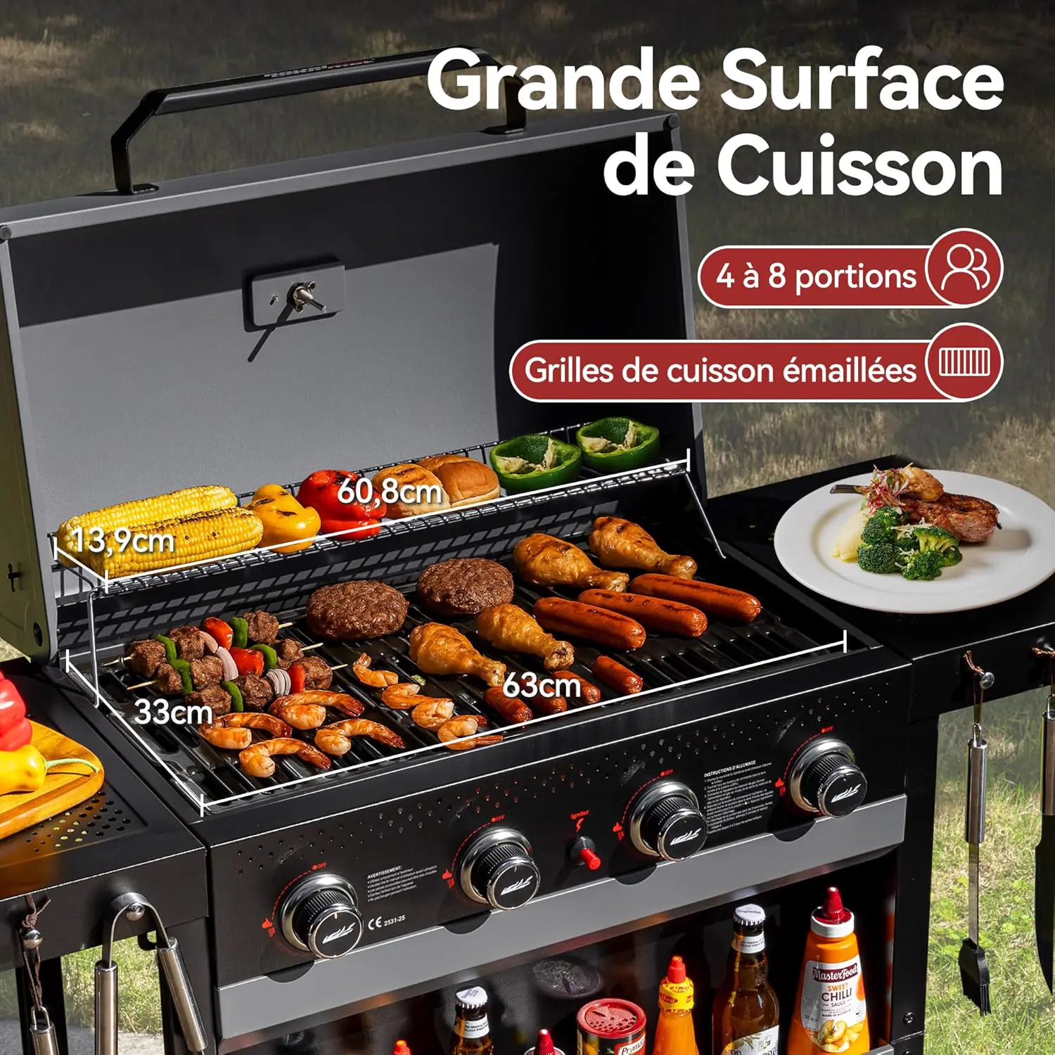 Barbecue à gaz en métal noir 68 m² vue 4