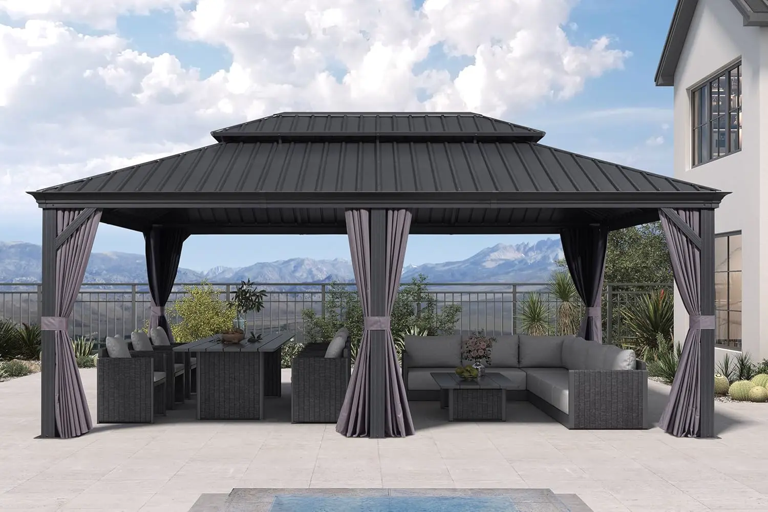 Pergola en aluminium gris 6x4 m vue 2