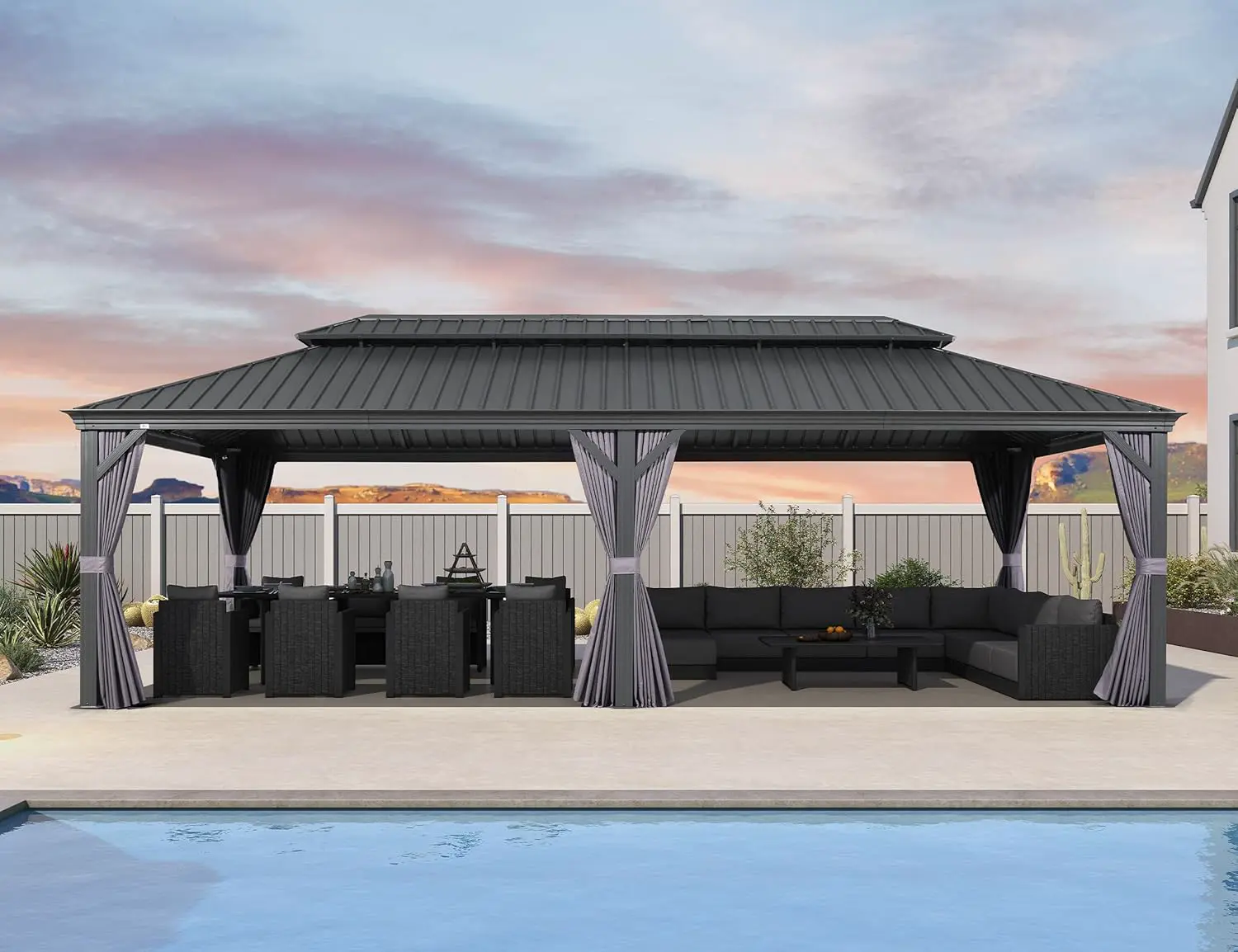 Pergola en aluminium gris 8,5x4,25 m vue 2