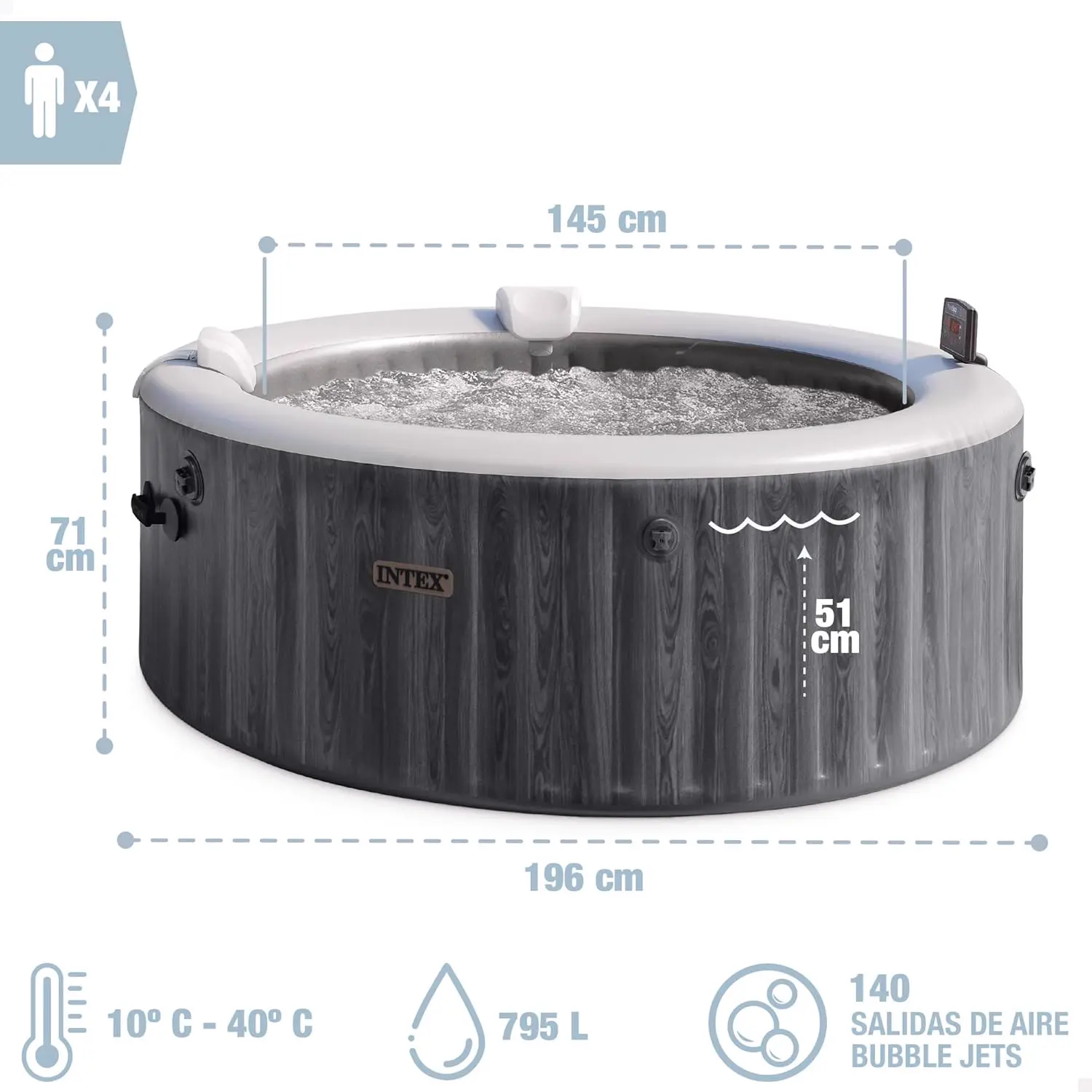 Spa gonflable 4 personnes 4 places en bois vue 4