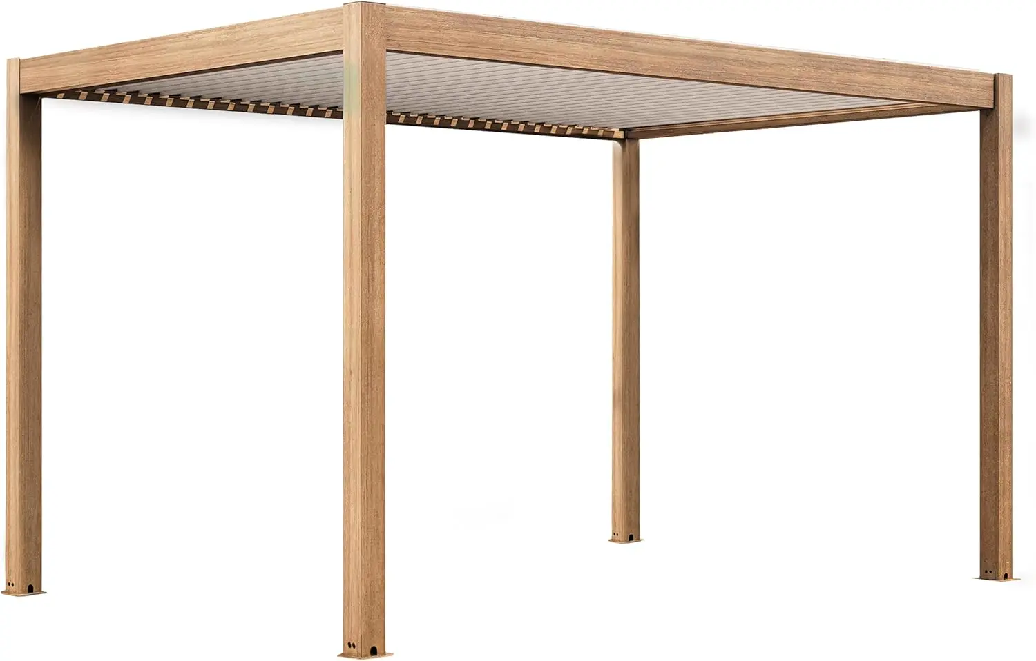 Pergola bioclimatique autoportée et motorisée éclairée 3x4m bois blanc