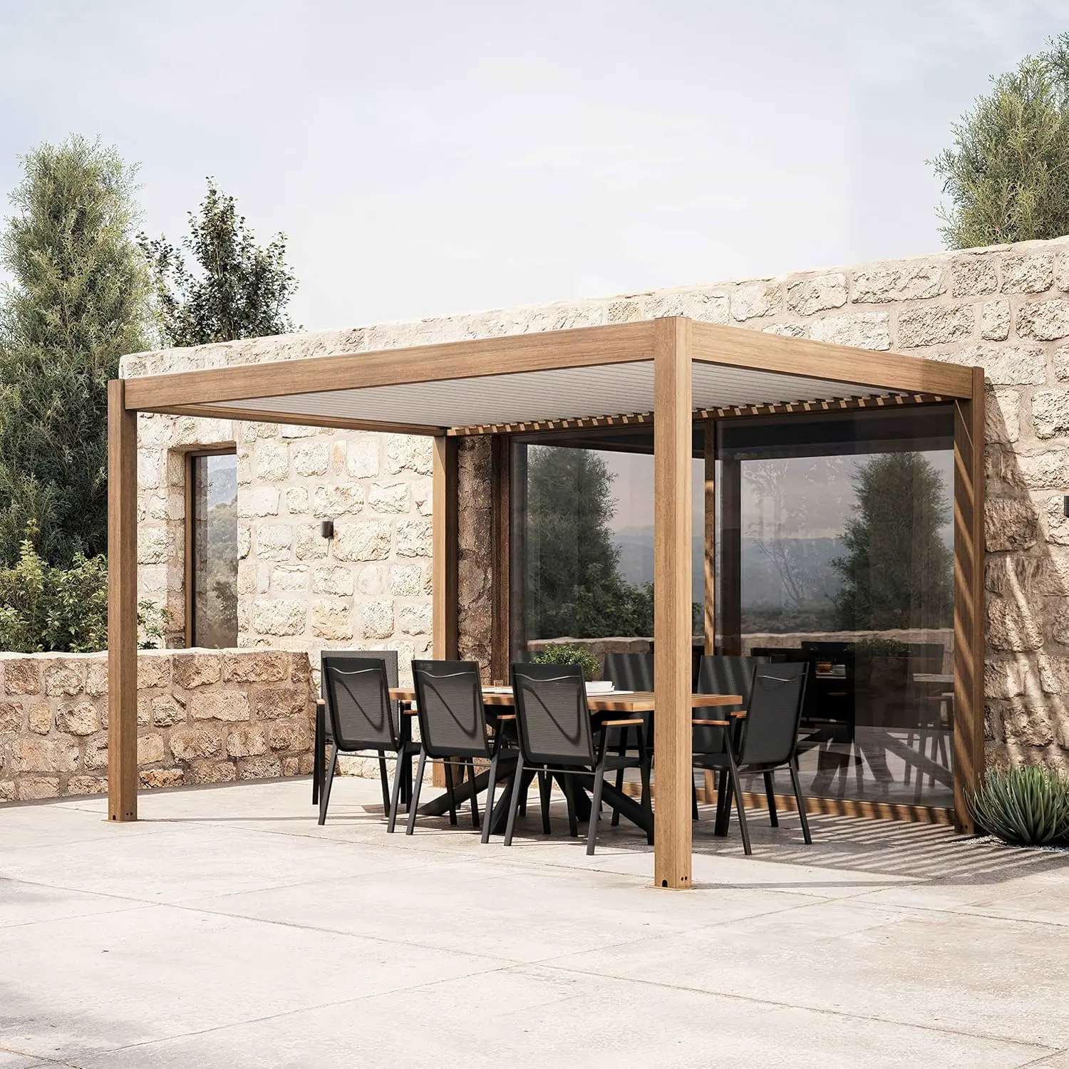 Pergola en aluminium blanc 3x4 m autoportée motorisée vue 2