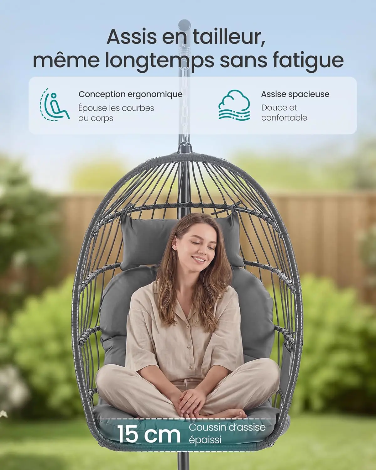 Fauteuils suspendus en métal gris vue 3
