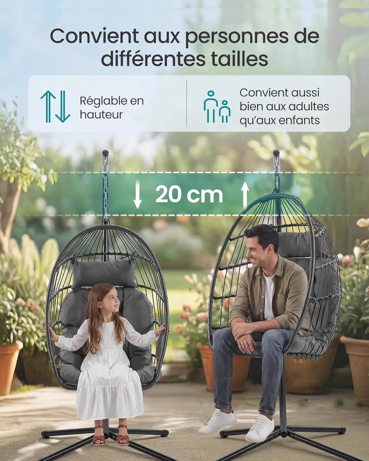 Fauteuils suspendus en métal gris vue 5
