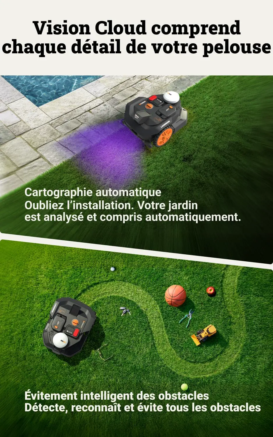 Robot tondeuse en métal noir vue 2