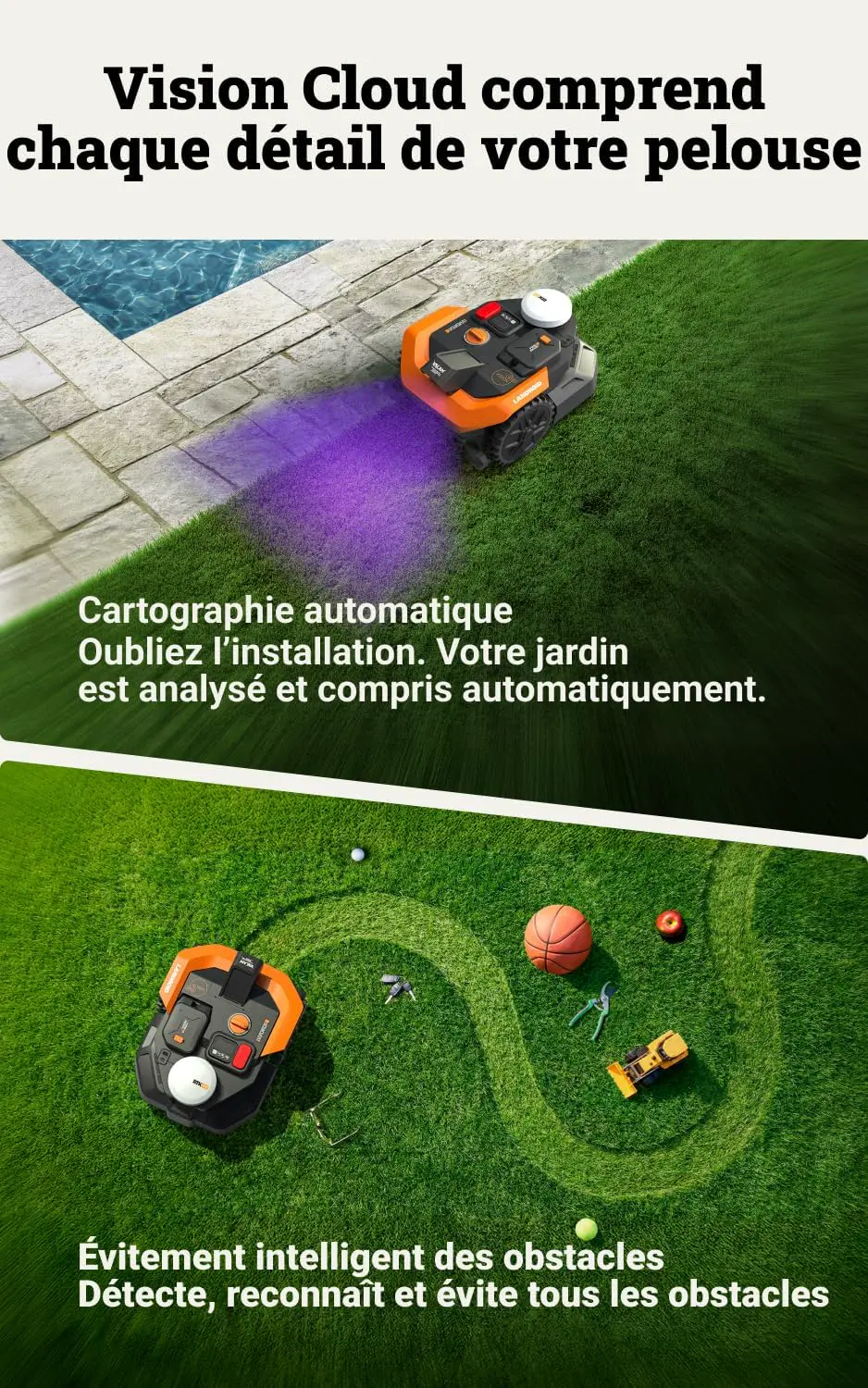 Robot tondeuse en métal noir vue 2