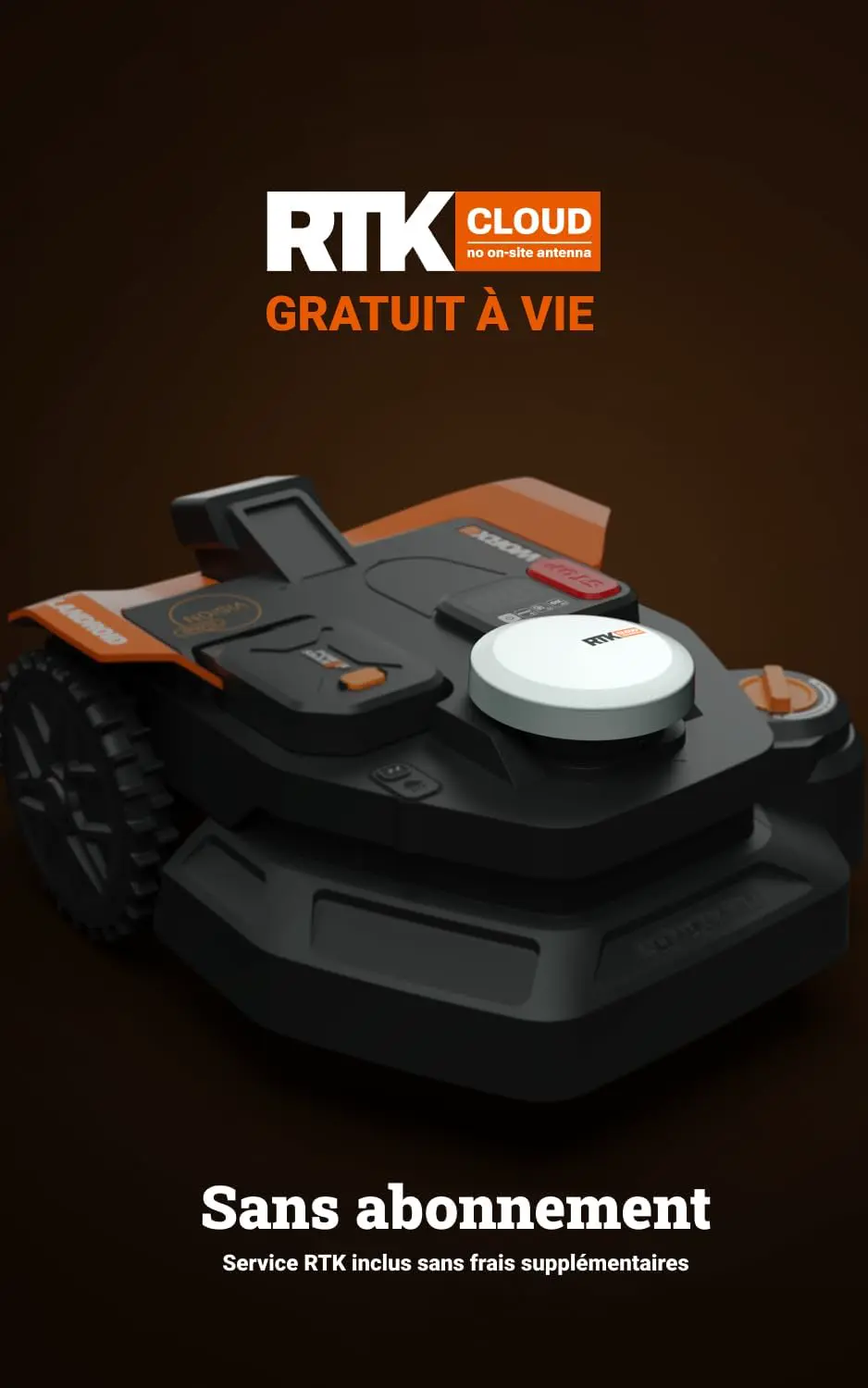 Robot tondeuse en métal orange vue 4