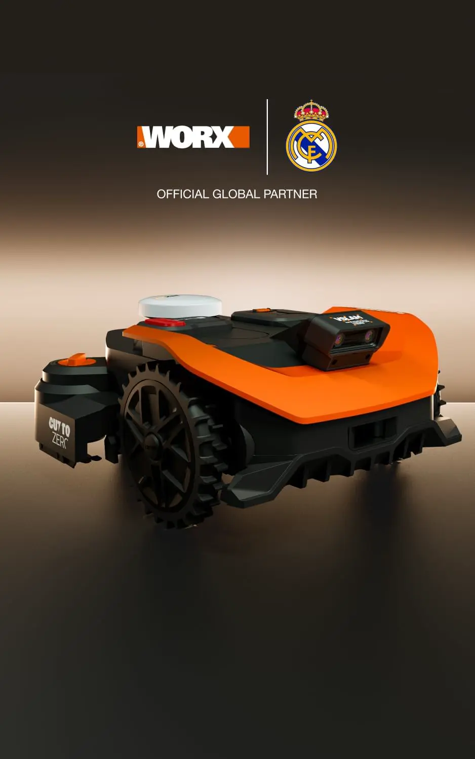 Robot tondeuse en métal orange vue 9