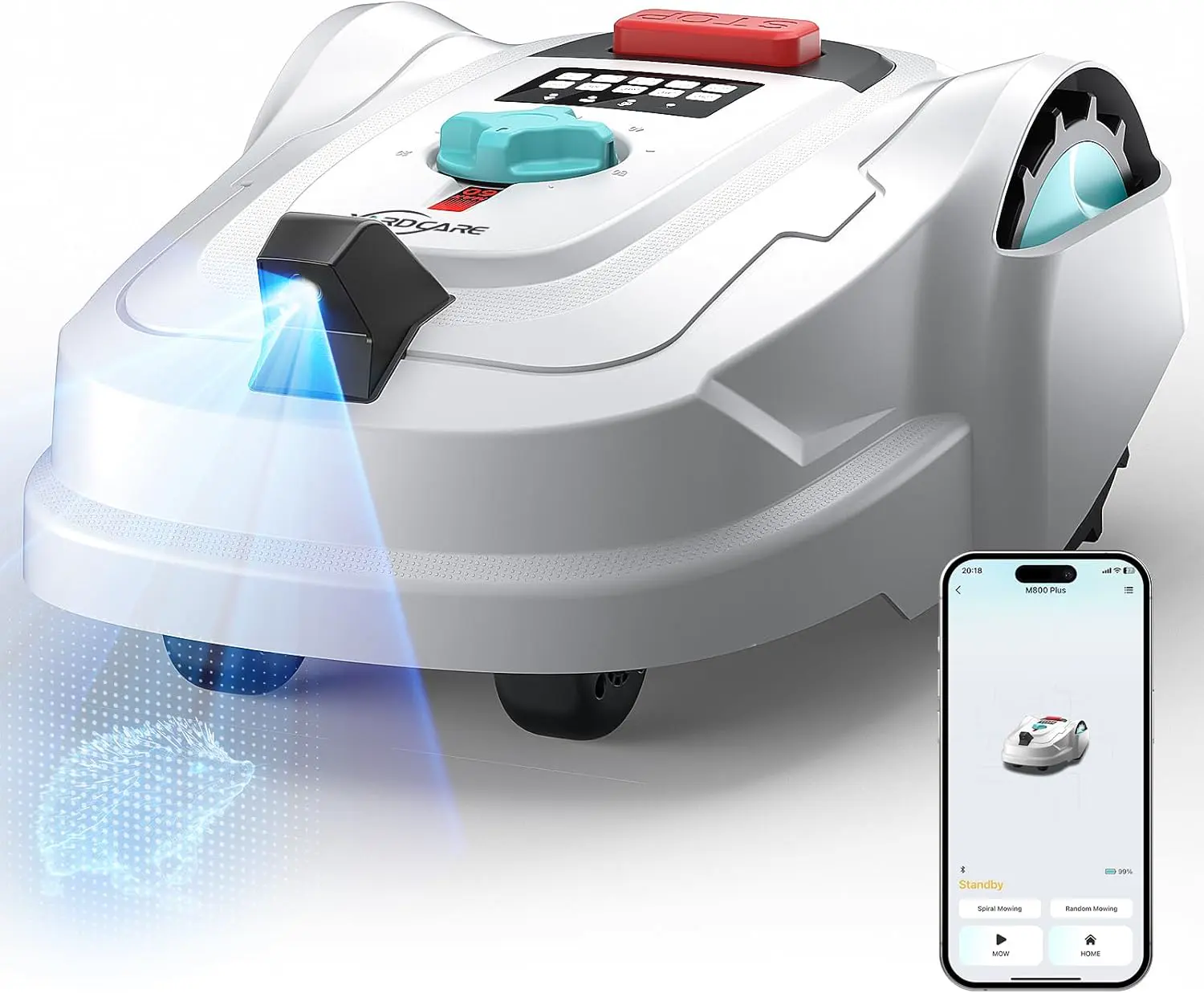 Robot tondeuse blanc vue 1