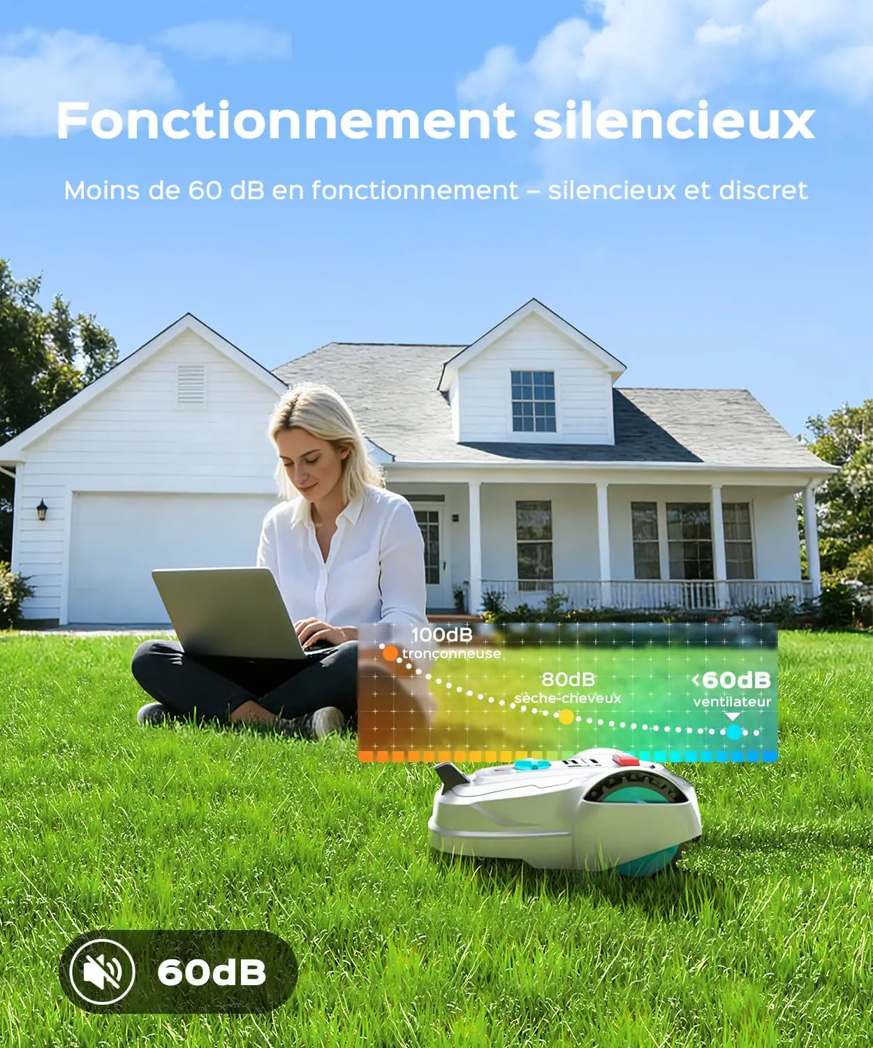 Robot tondeuse blanc vue 8