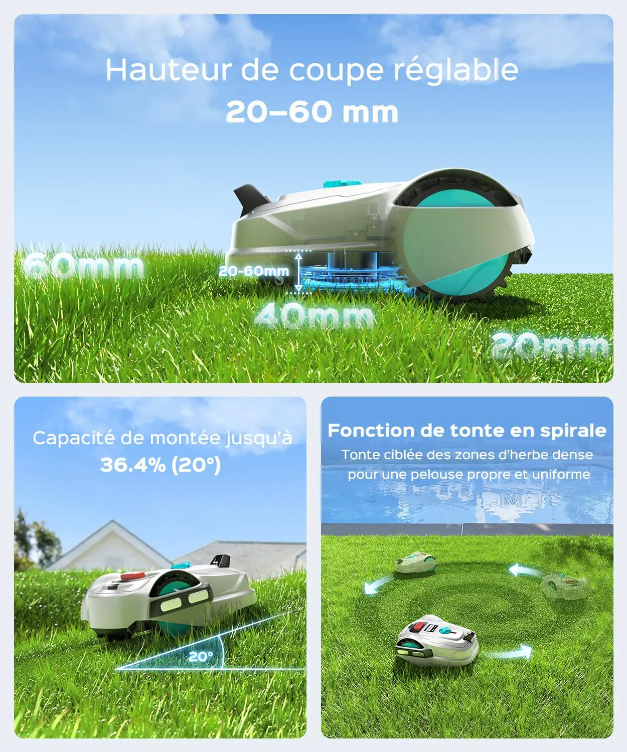 Robot tondeuse blanc vue 9