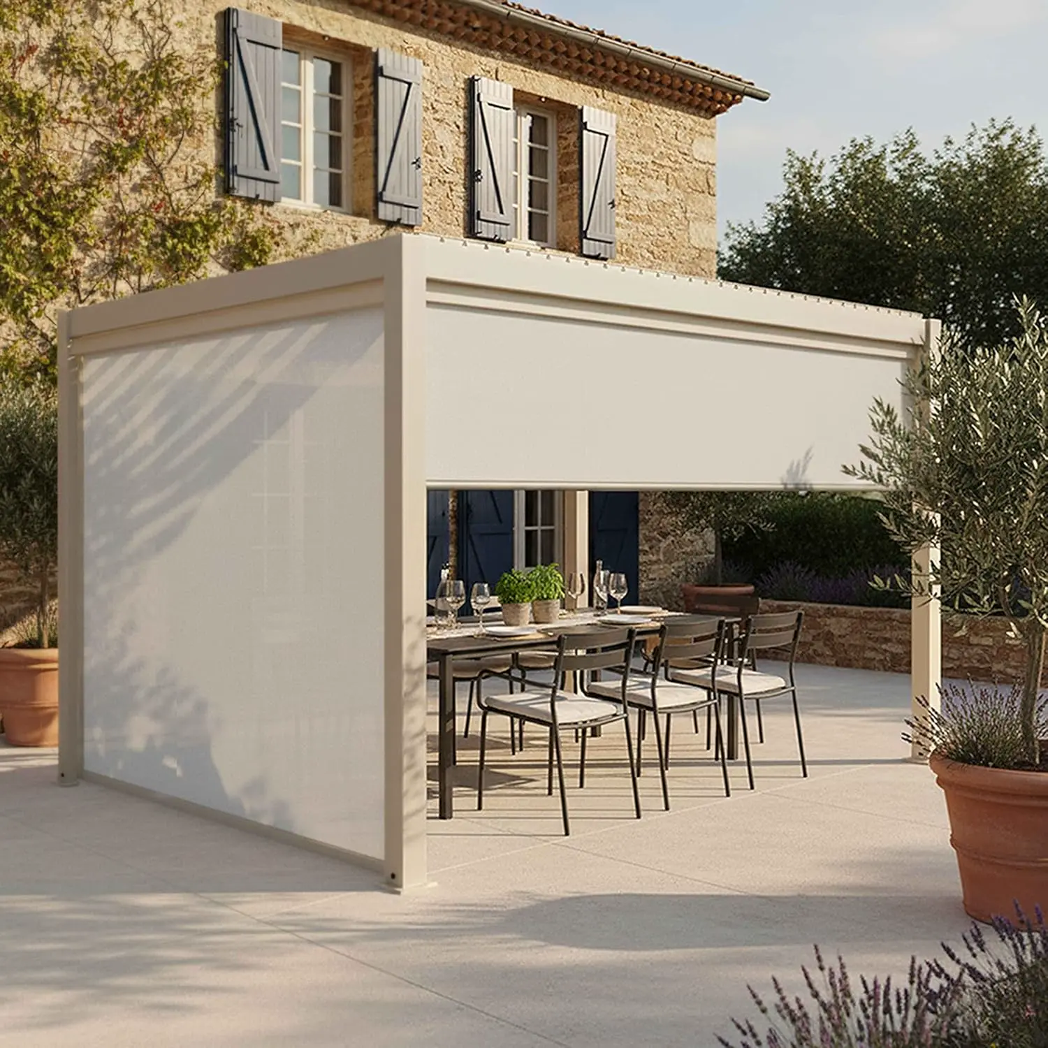 Pergola en aluminium 3x4 m autoportée 2 stores vue 2