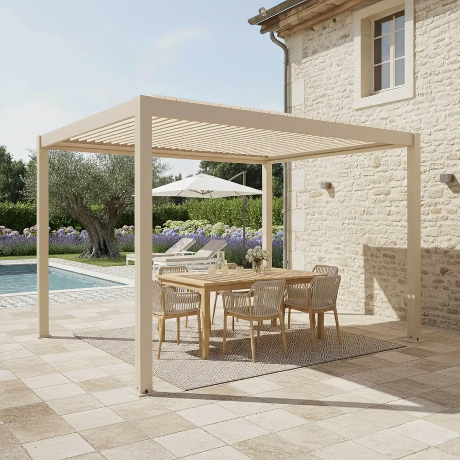 Pergola en aluminium 3x4 m autoportée 2 stores vue 3