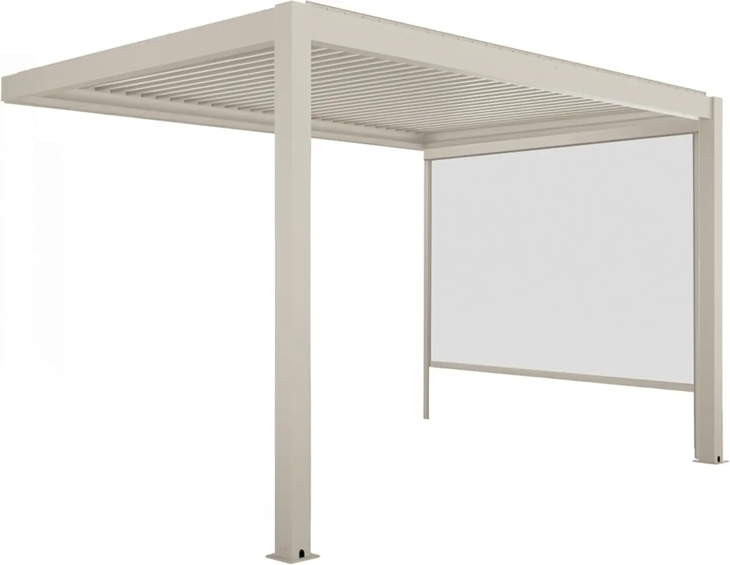Pergola en aluminium crème 3x4 m adossée 1 store vue 3