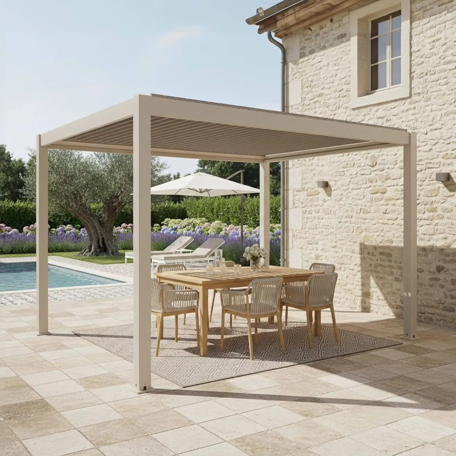 Pergola en aluminium crème 3x4 m autoportée vue 3