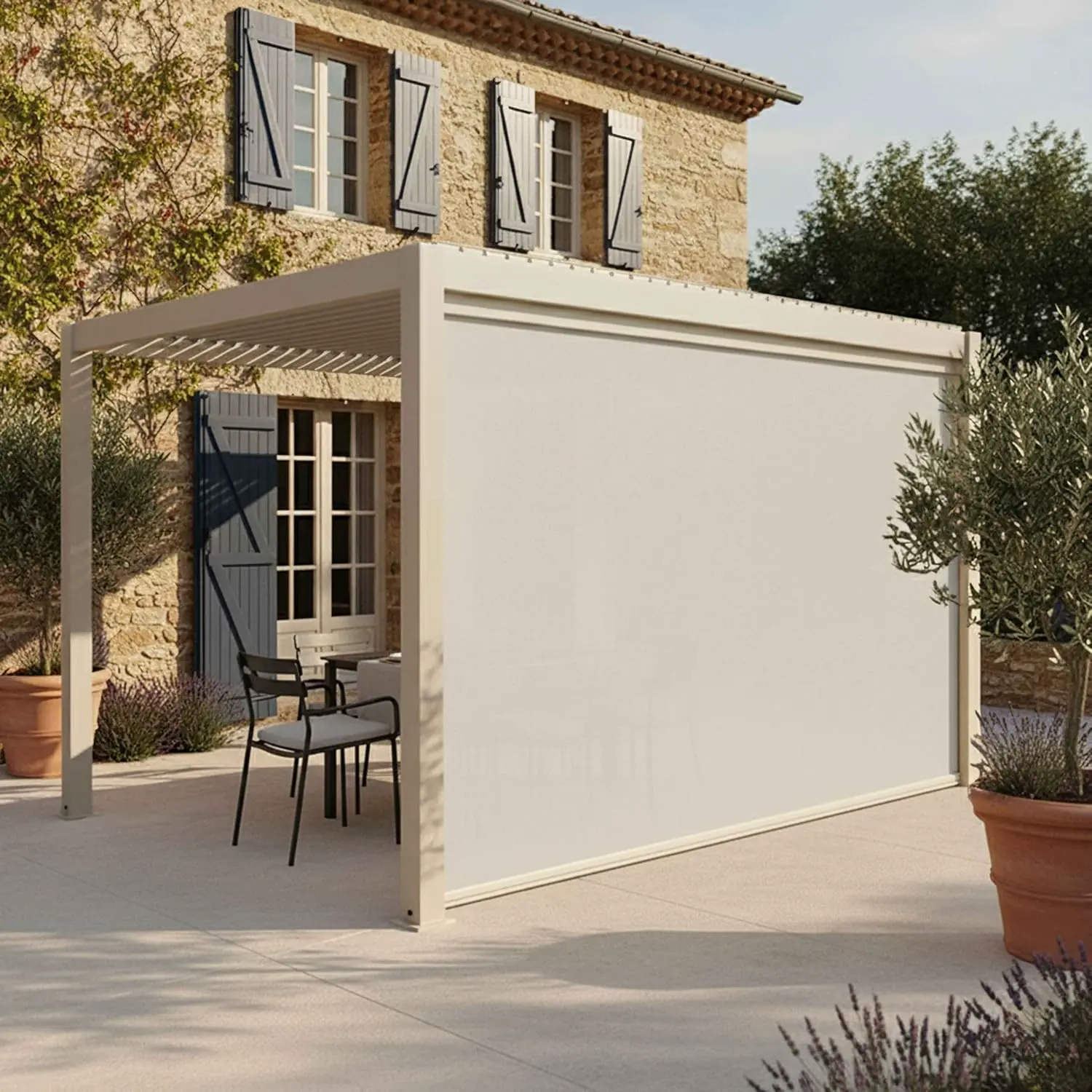 Pergola en aluminium 3x4 m autoportée 1 store vue 2