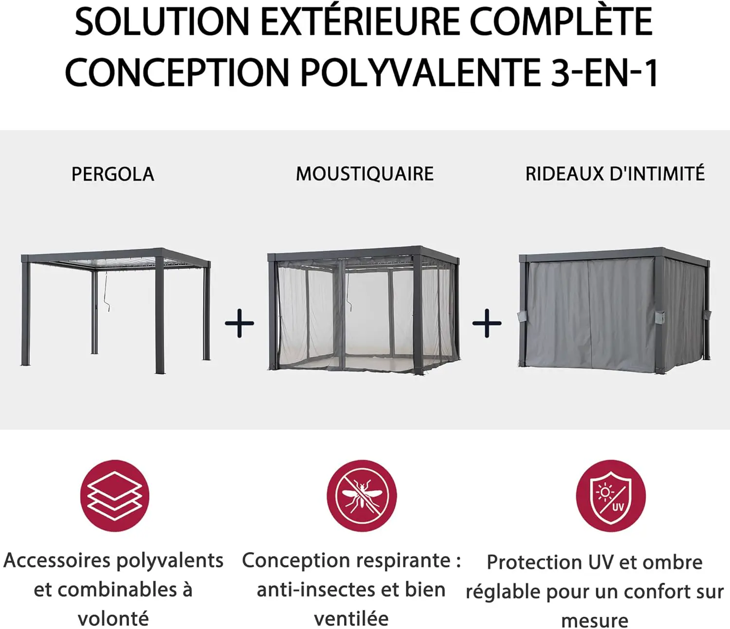 Pergola en aluminium anthracite 3x3 m vue 2