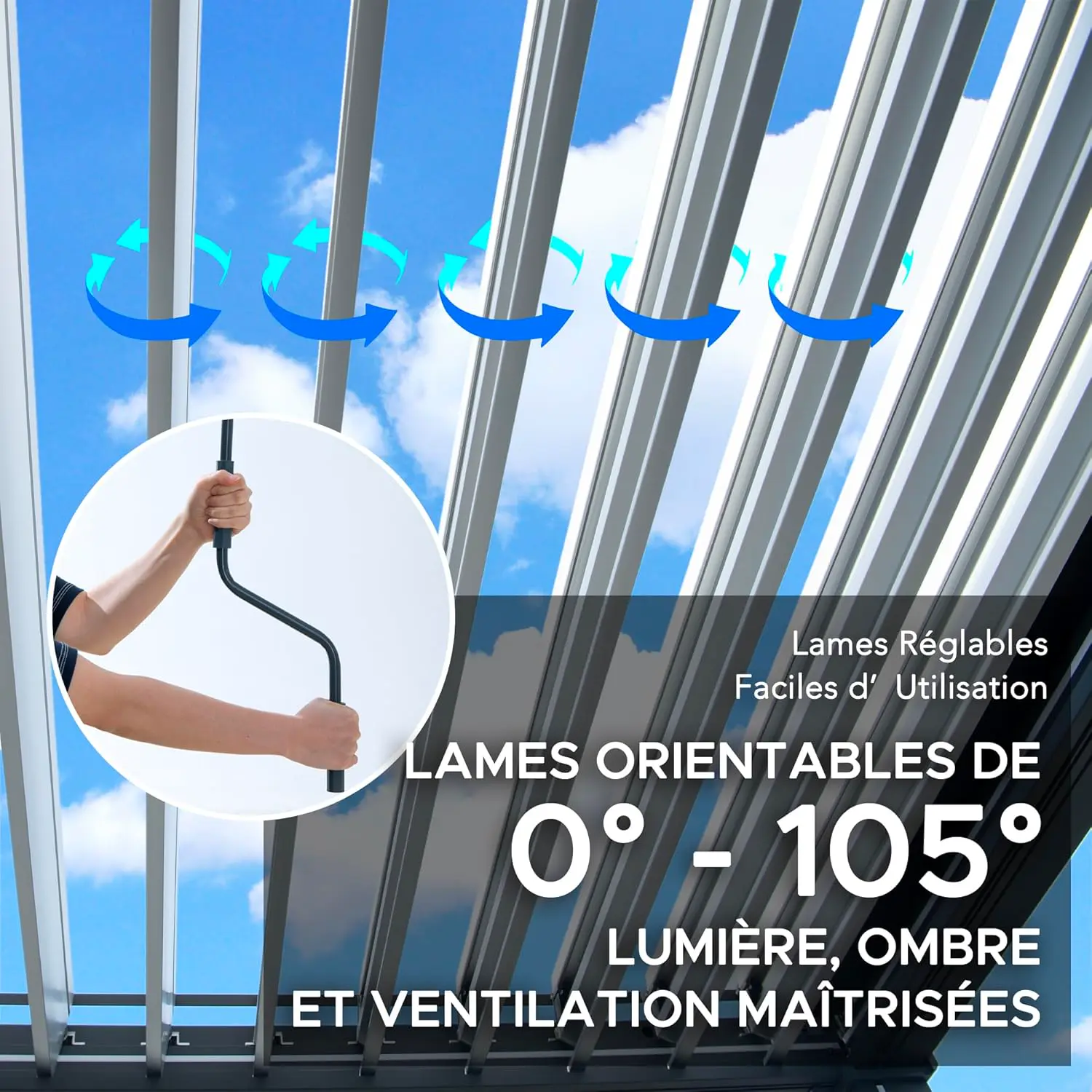Pergola en aluminium anthracite 3x3 m vue 3