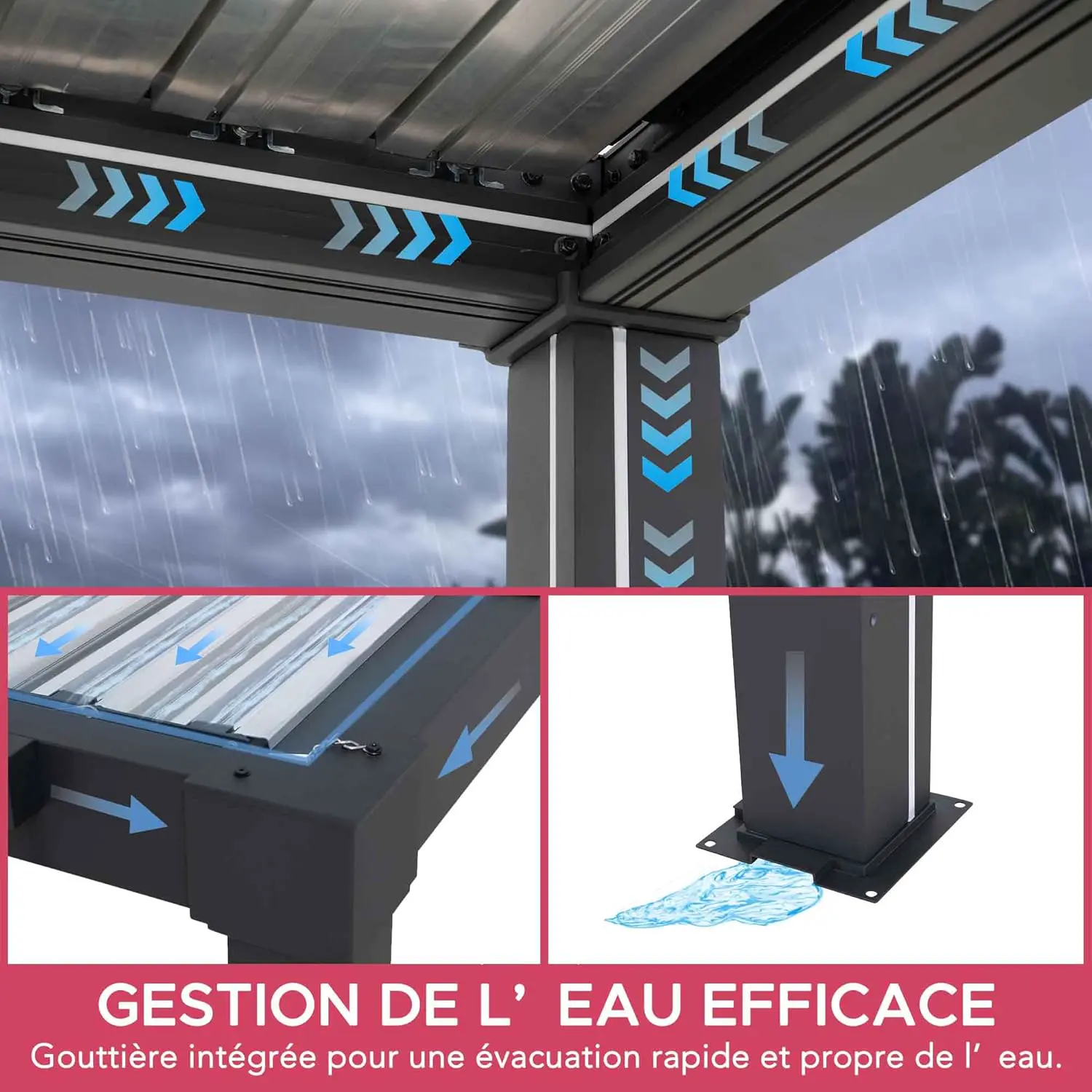 Pergola en aluminium anthracite 3x3 m vue 5