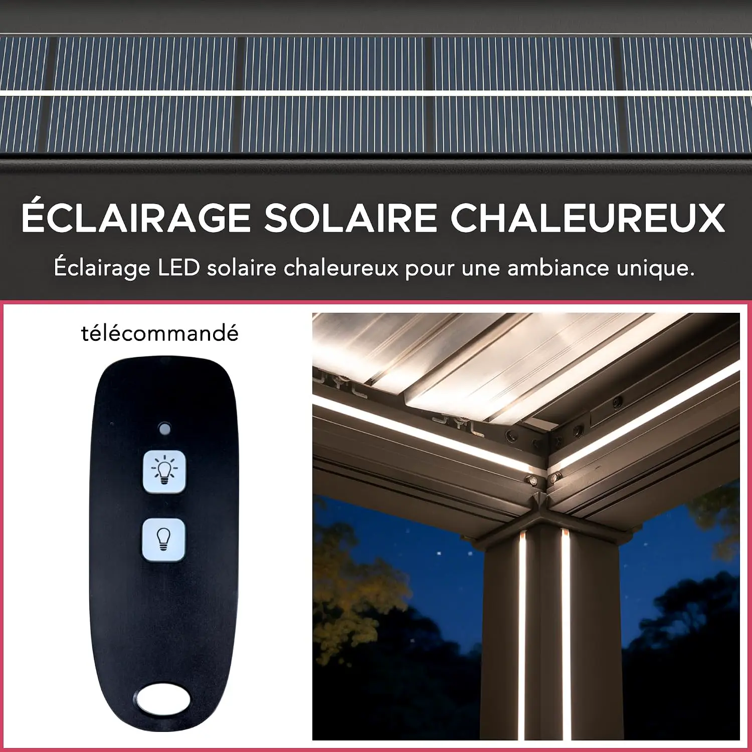 Pergola en aluminium anthracite 3x3 m vue 6