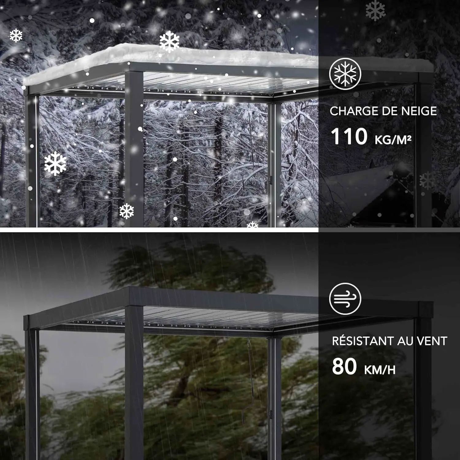 Pergola en aluminium anthracite 3x3 m vue 7