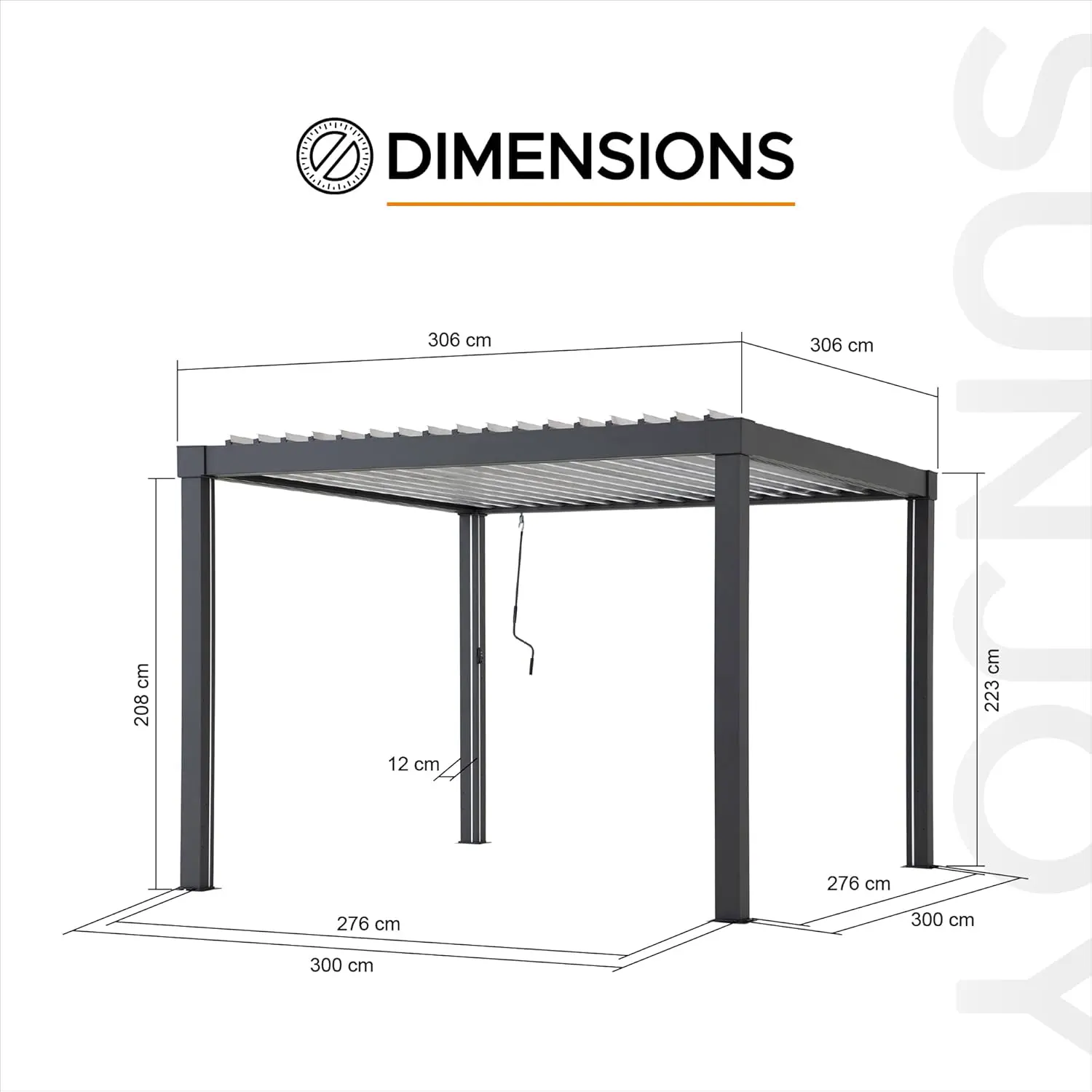 Pergola en aluminium anthracite 3x3 m vue 11
