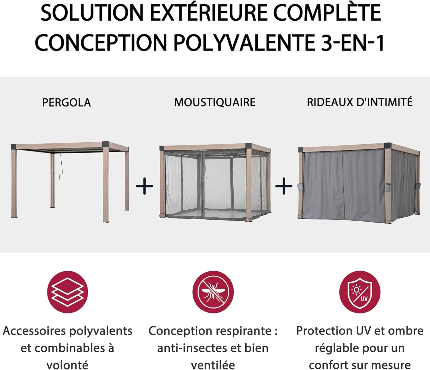 Pergola en aluminium 3x3 m vue 2