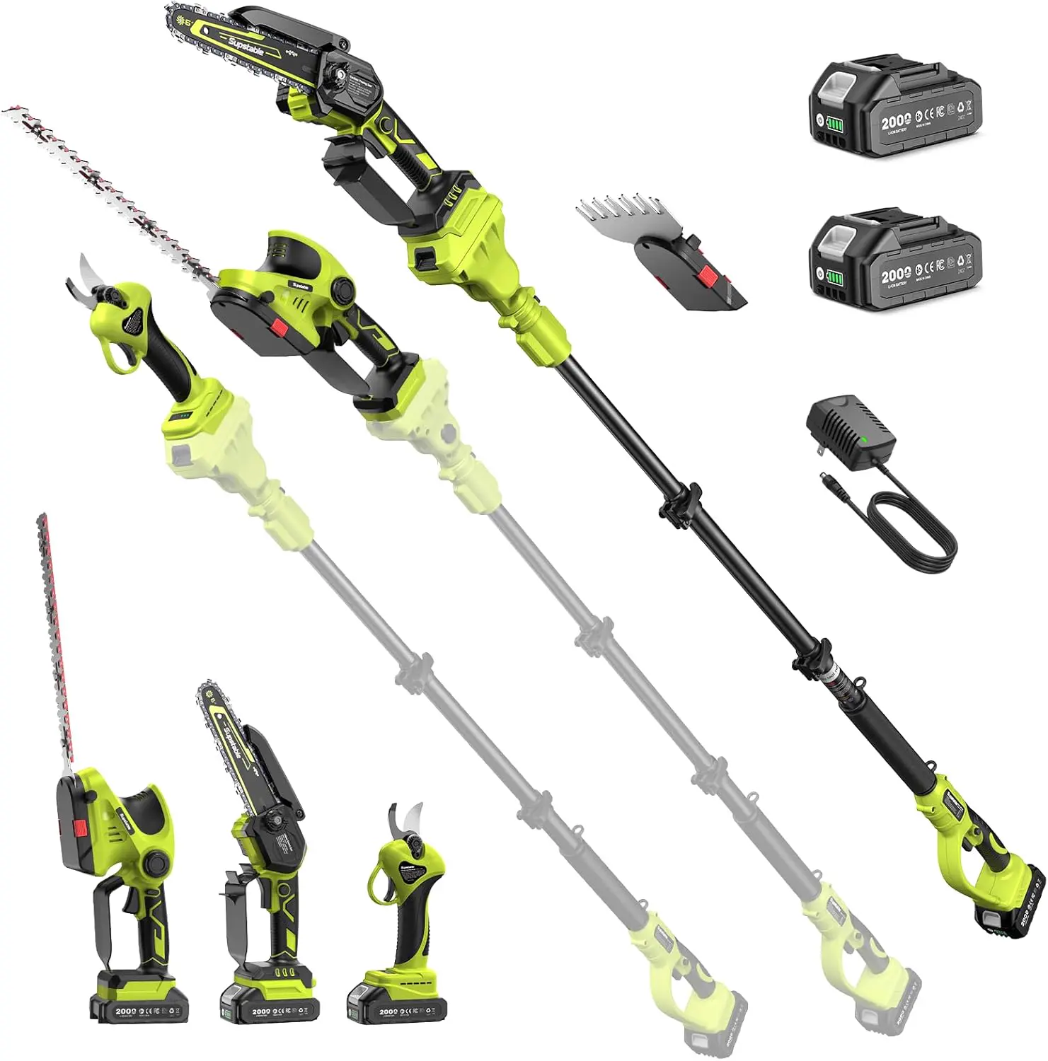 Taille-haies sur perche, sécateur et coupe-branches 8 en 1