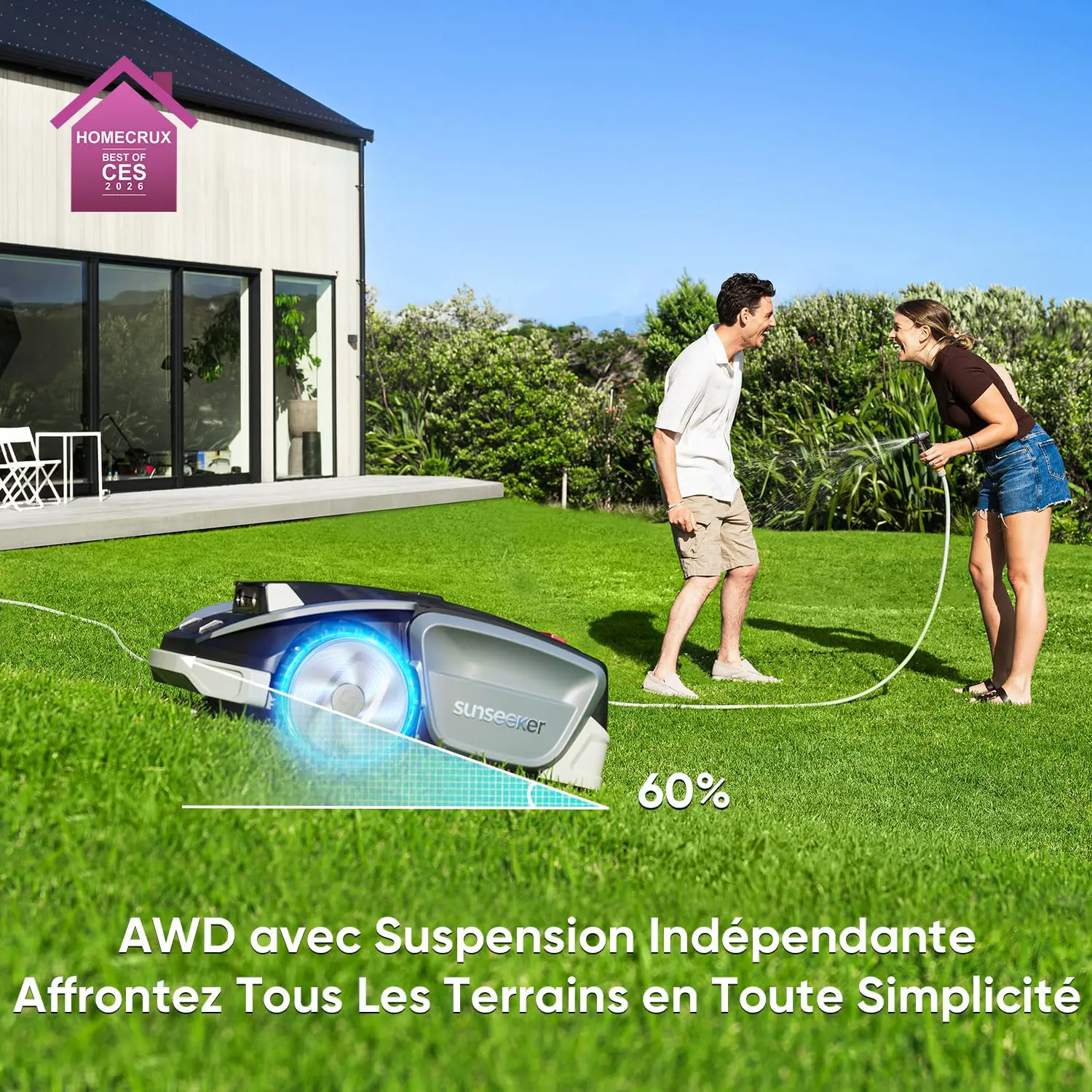 Robot tondeuse gris vue 3