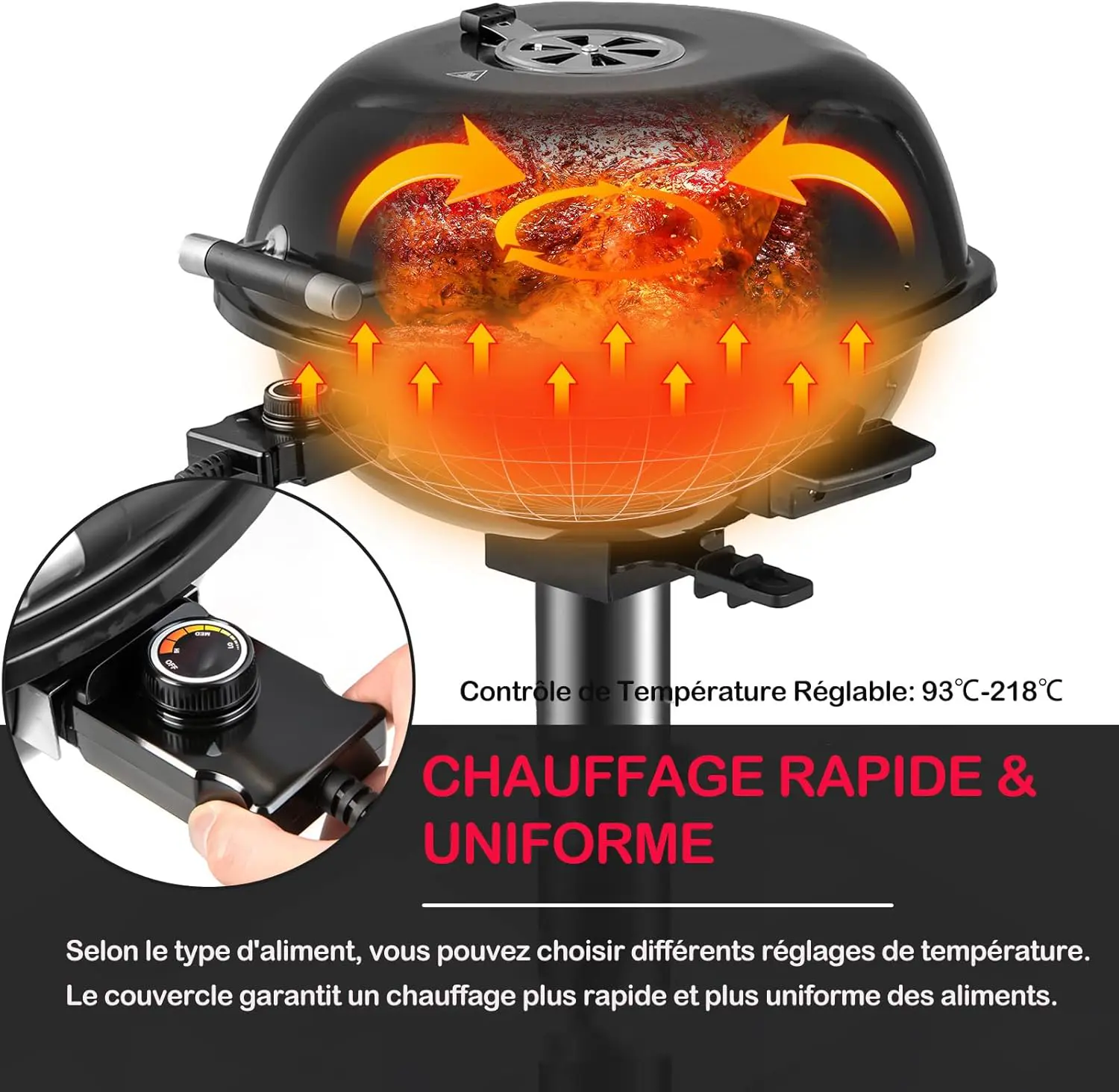 Barbecue électrique 10 places en métal noir vue 3