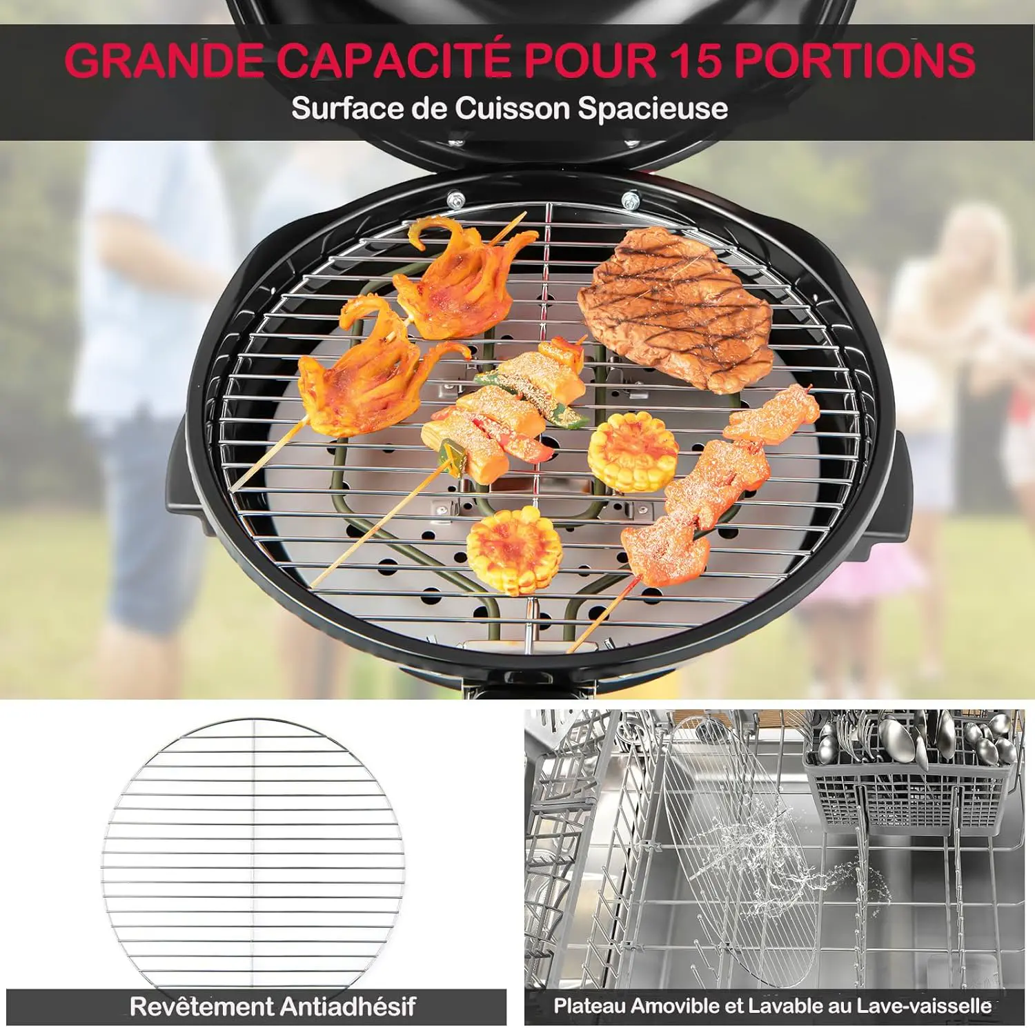 Barbecue électrique 10 places en métal noir vue 4