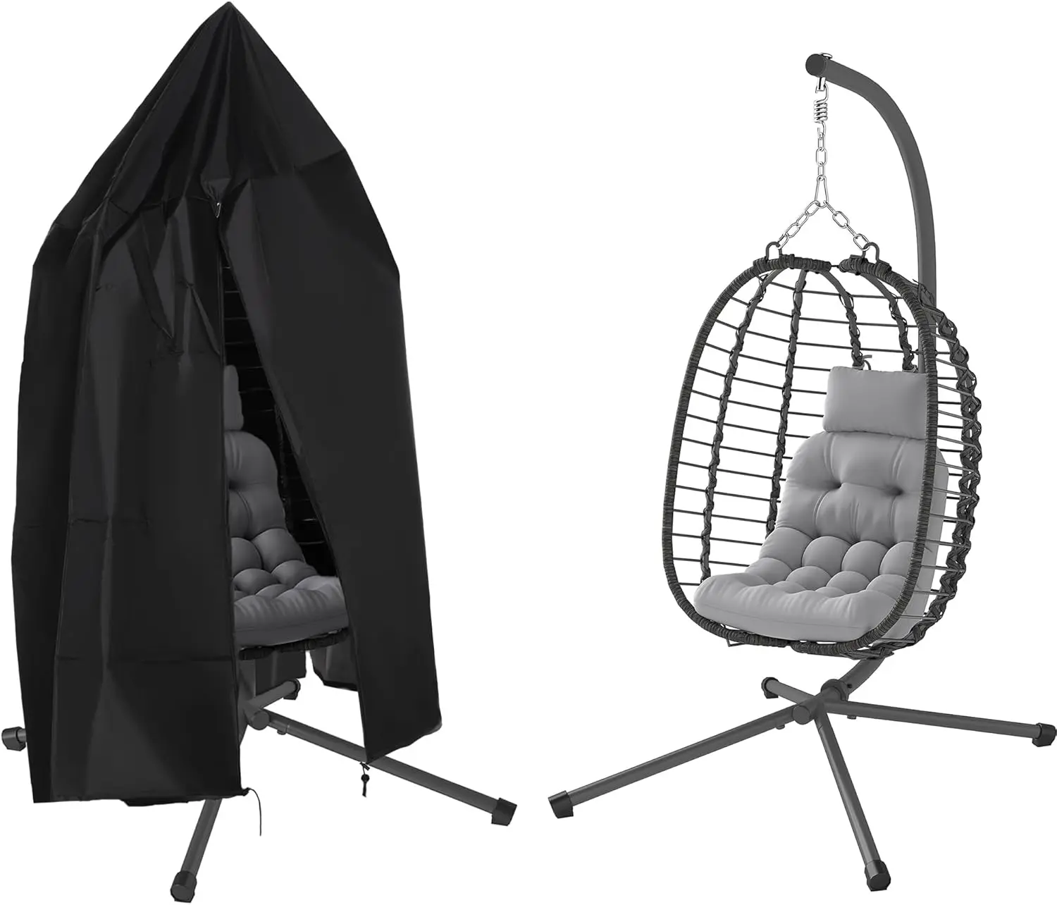 Outsunny Fauteuil Suspendu Pliable en résine tressée avec Support